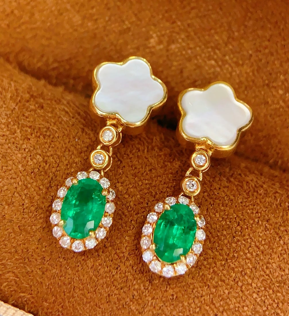 18K natural emerald earrings - 3