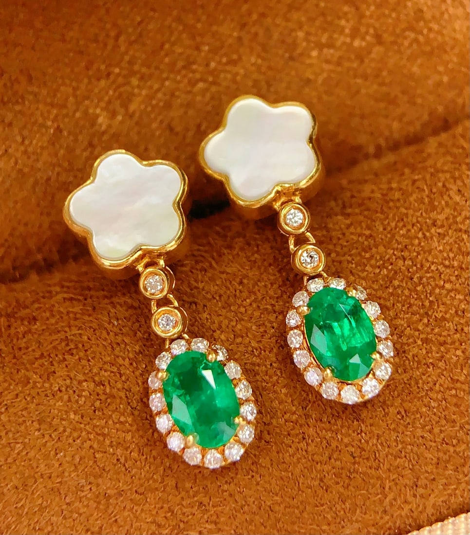 18K natural emerald earrings - 4