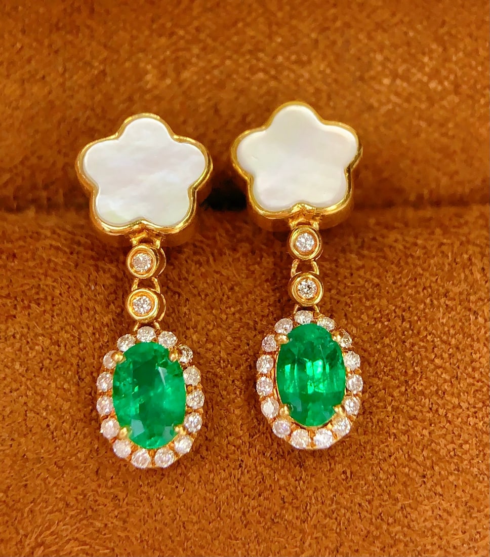 18K natural emerald earrings - 5