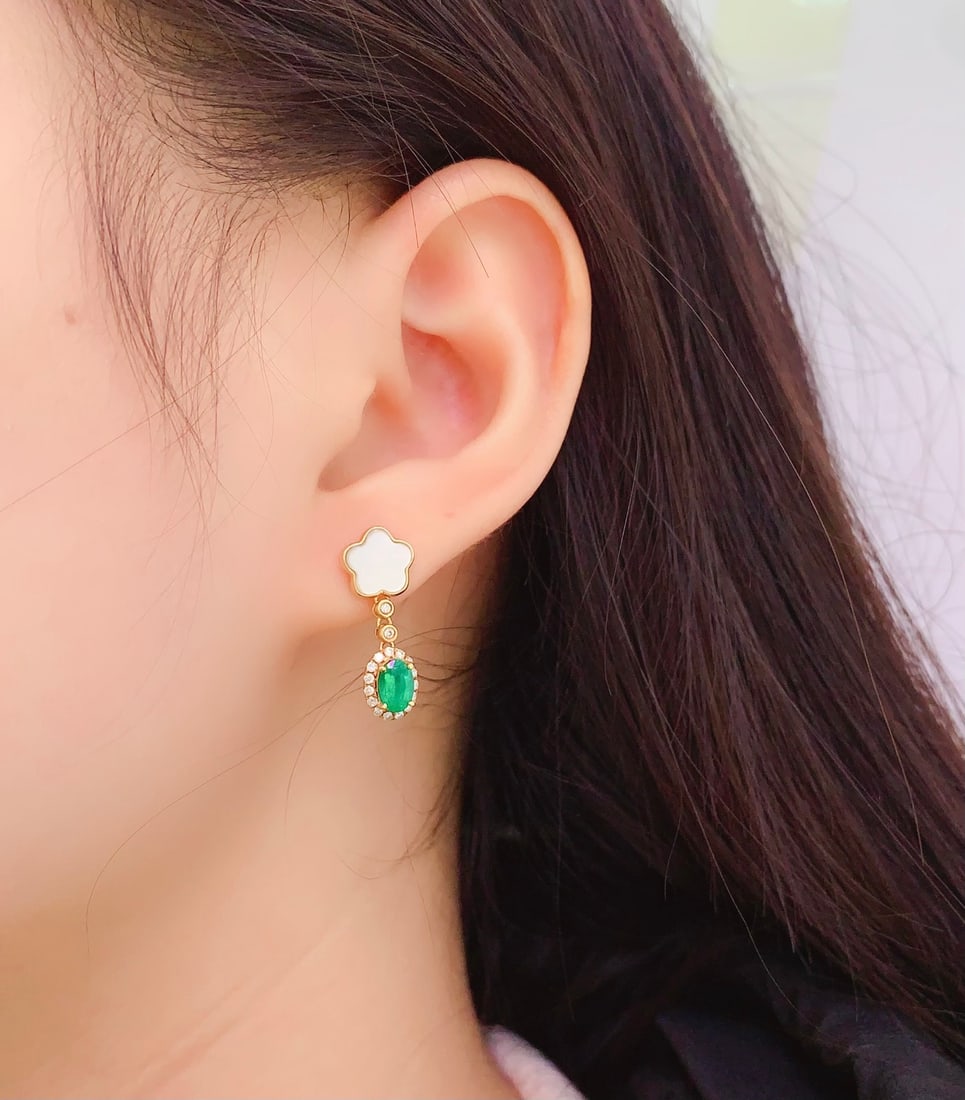 18K natural emerald earrings - 6