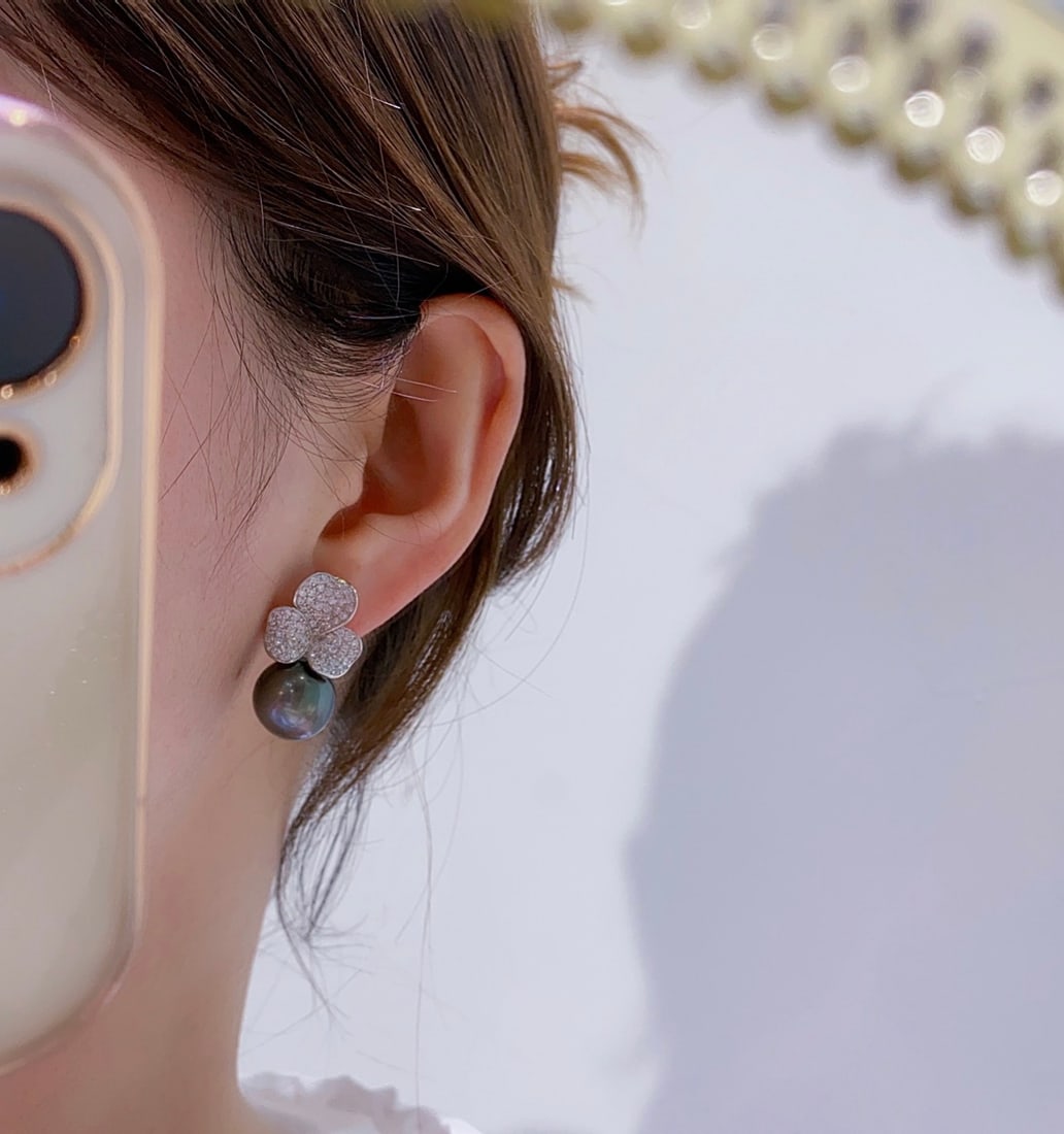 S925 Silver Natural Tahitian Pearl Earrings - 4