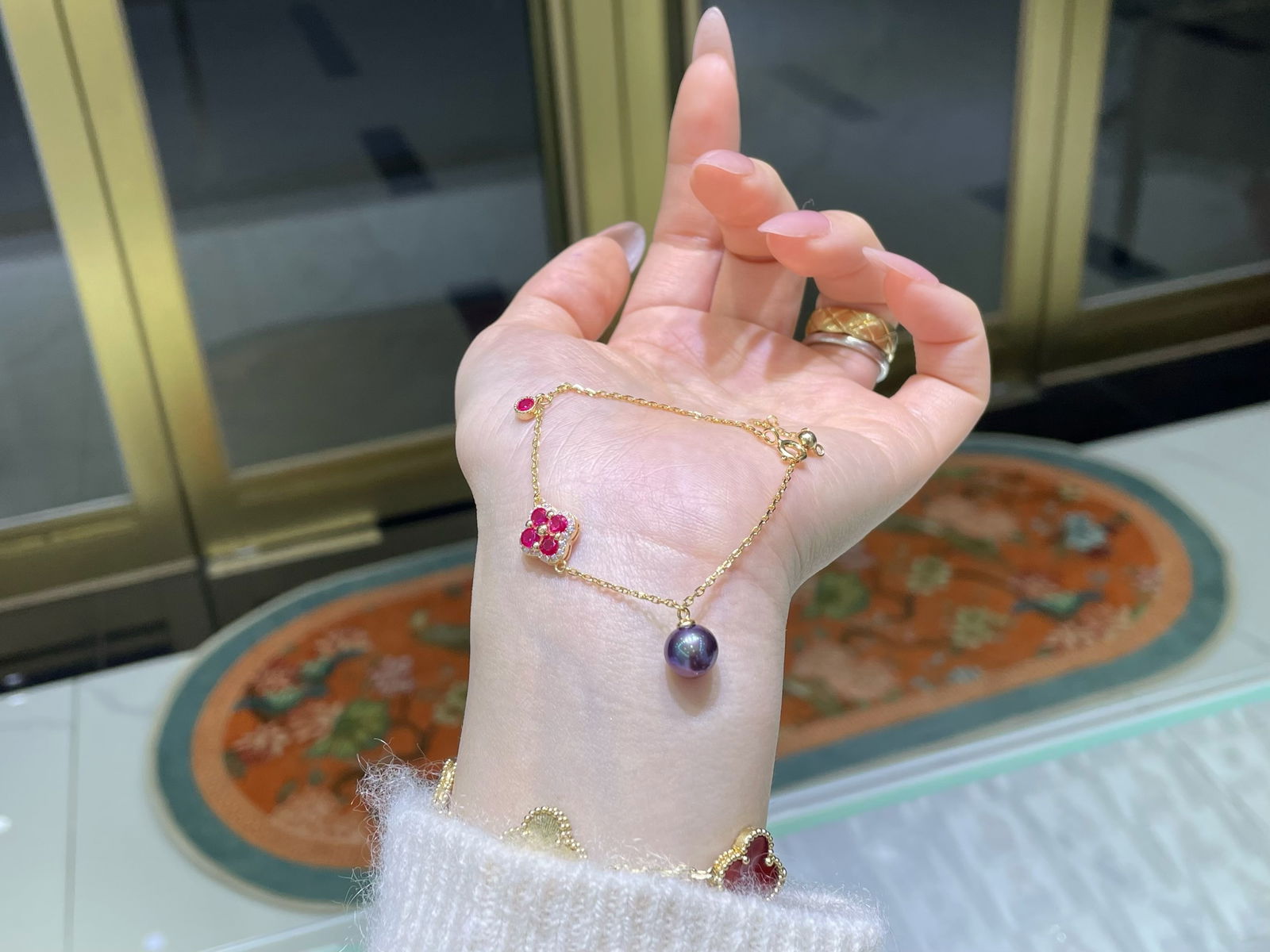 Sterling silver natural freshwater pearl bracelet - 2