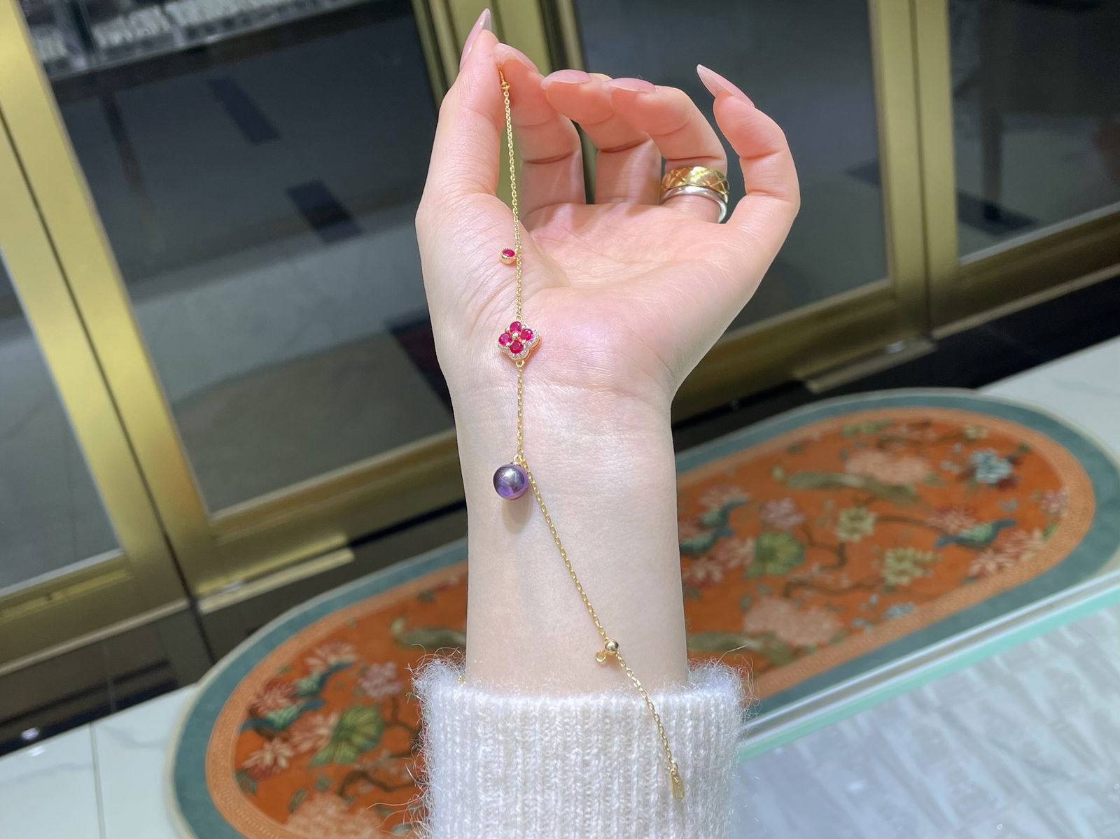 Sterling silver natural freshwater pearl bracelet - 4