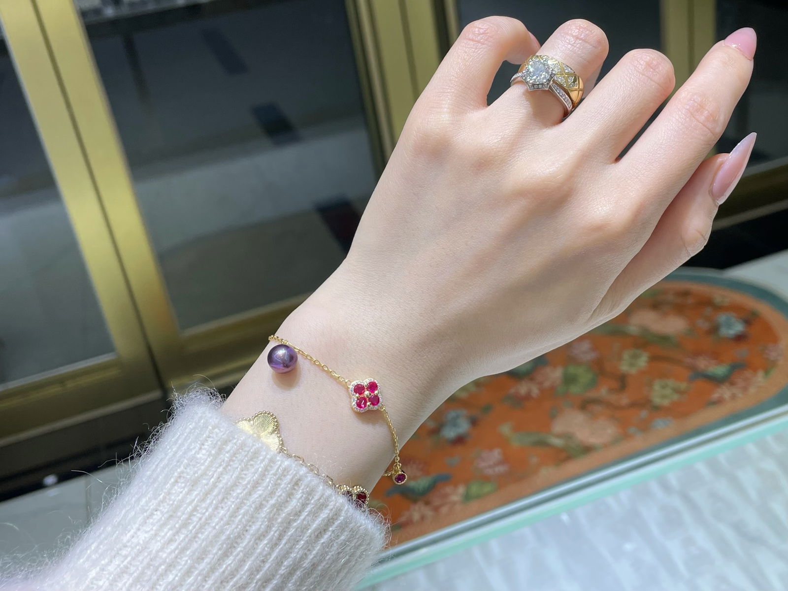 Sterling silver natural freshwater pearl bracelet - 5