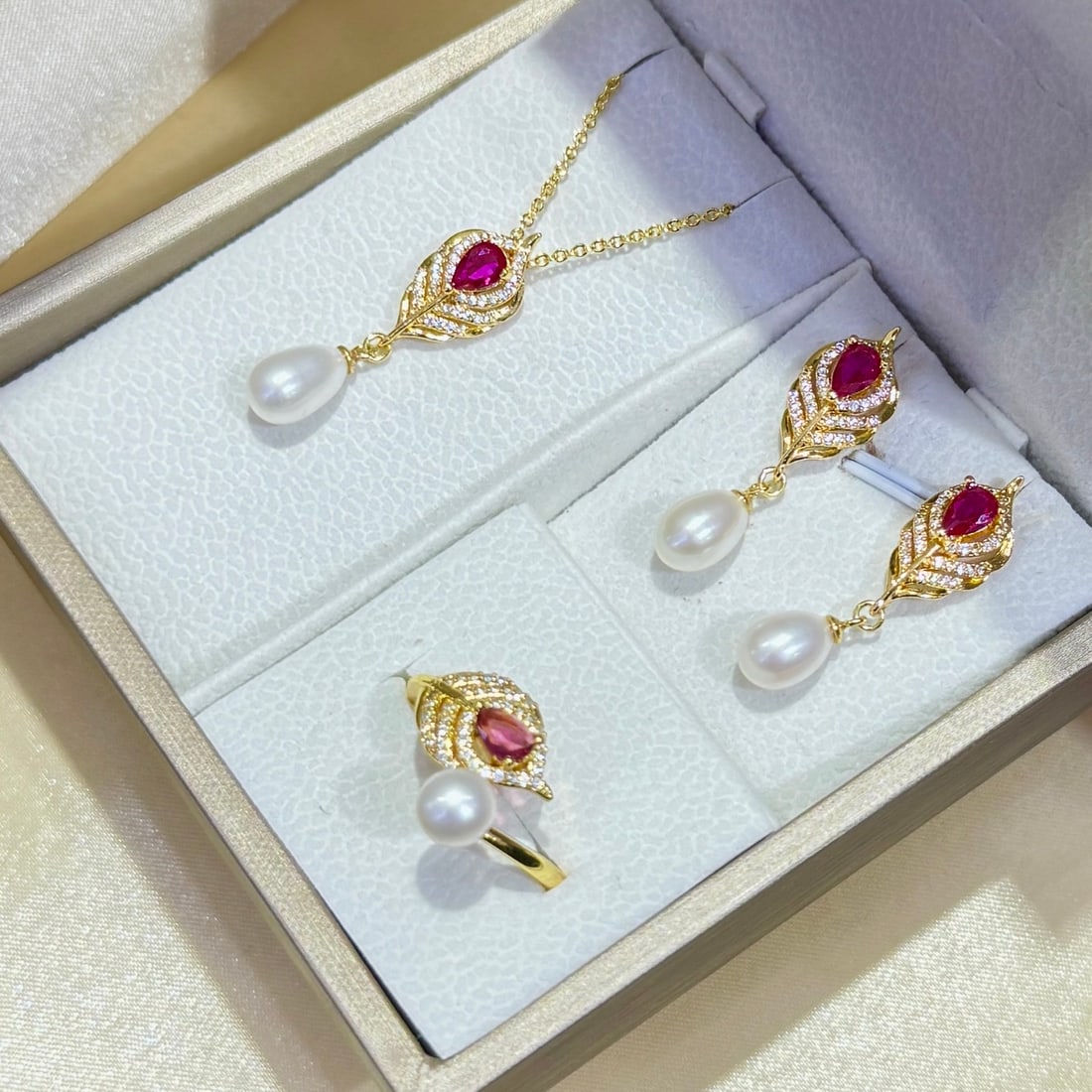 Red treasure feather pearl set 6-8mm natural pearls - 5