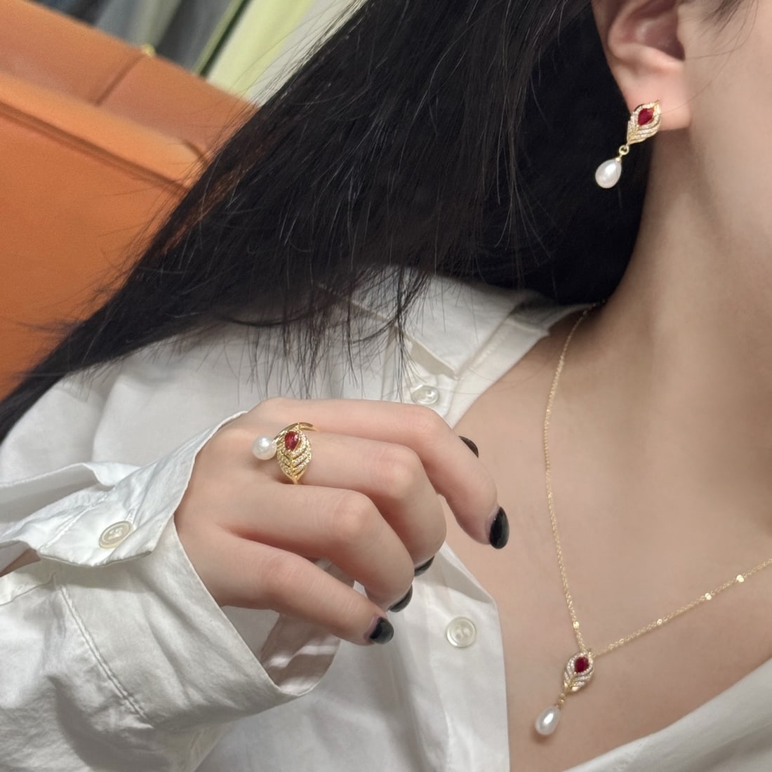 Red treasure feather pearl set 6-8mm natural pearls - 6