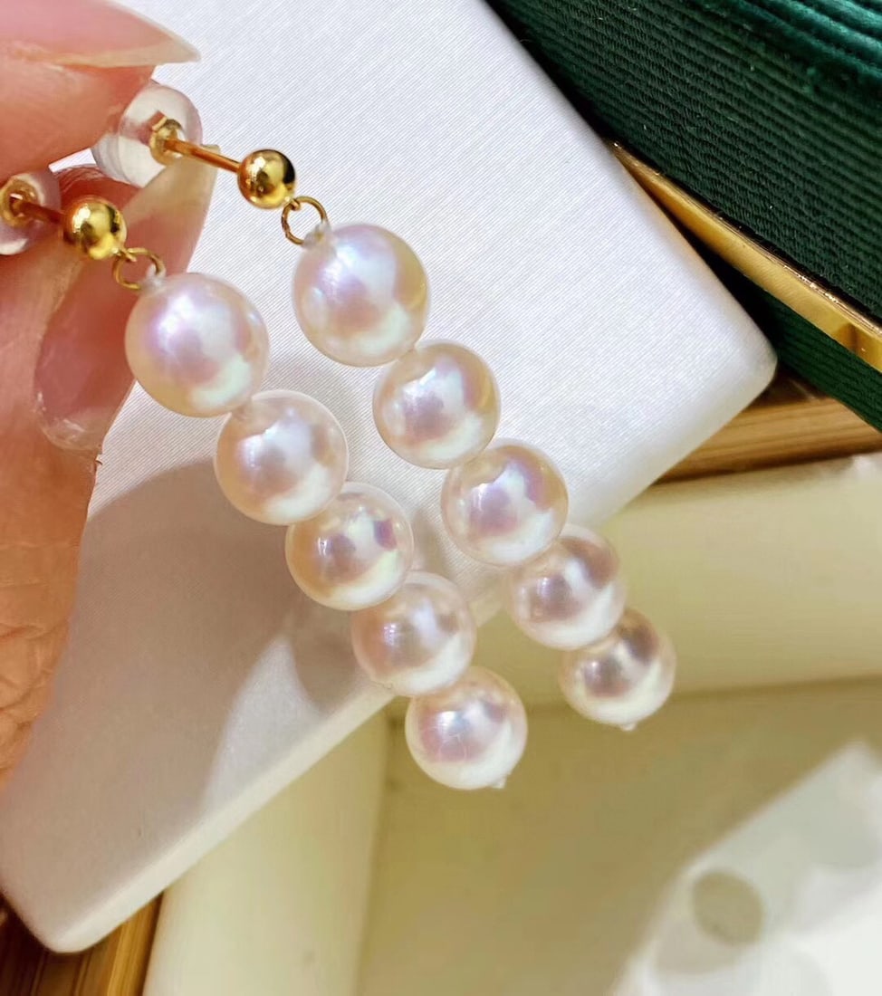 18k gold set with natural white pearl earrings - 3