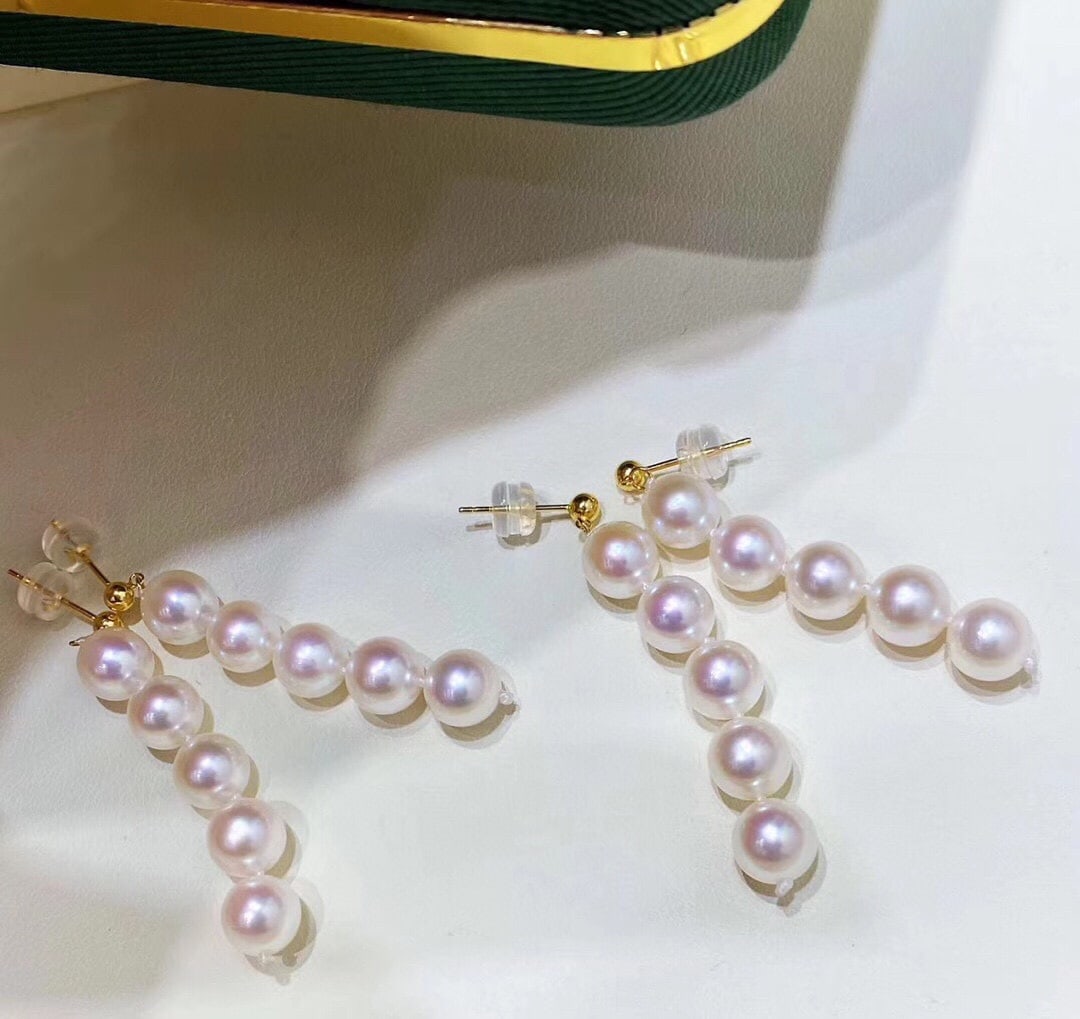 18k gold set with natural white pearl earrings - 4