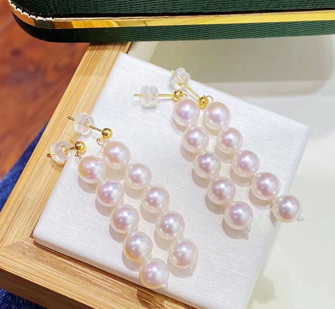 18k gold set with natural white pearl earrings - 6