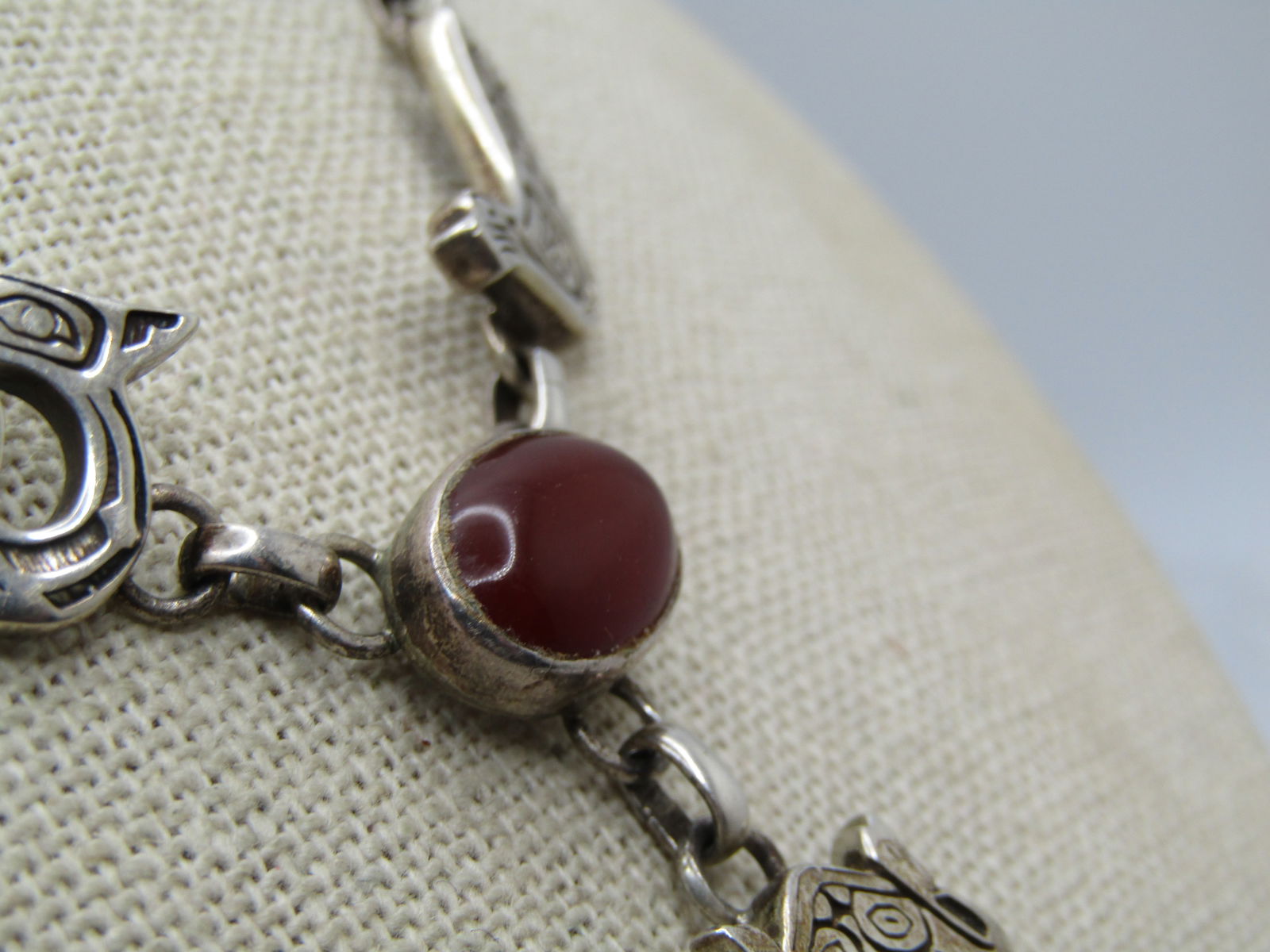 Vintage Sterling Tribal Carnelian Frog/Bird Necklace, Lavalier, 20" , Carol Felley - 5