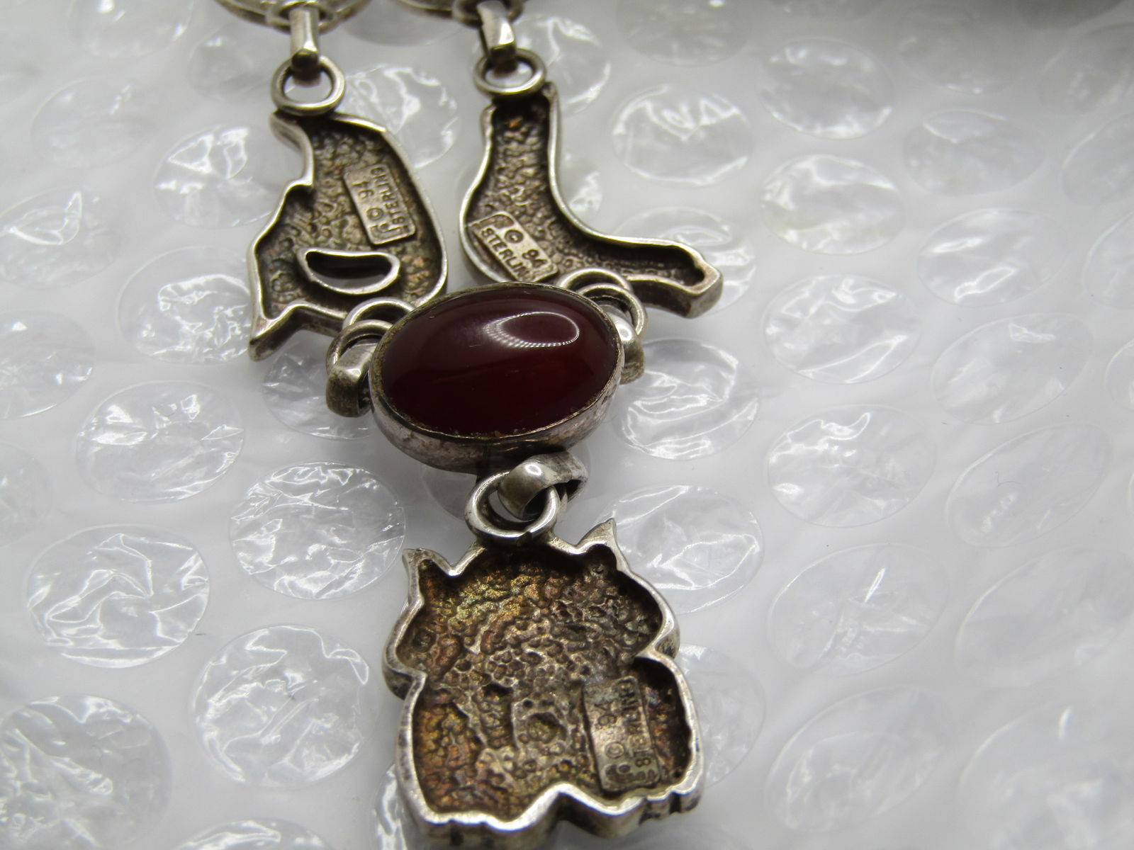 Vintage Sterling Tribal Carnelian Frog/Bird Necklace, Lavalier, 20" , Carol Felley - 7