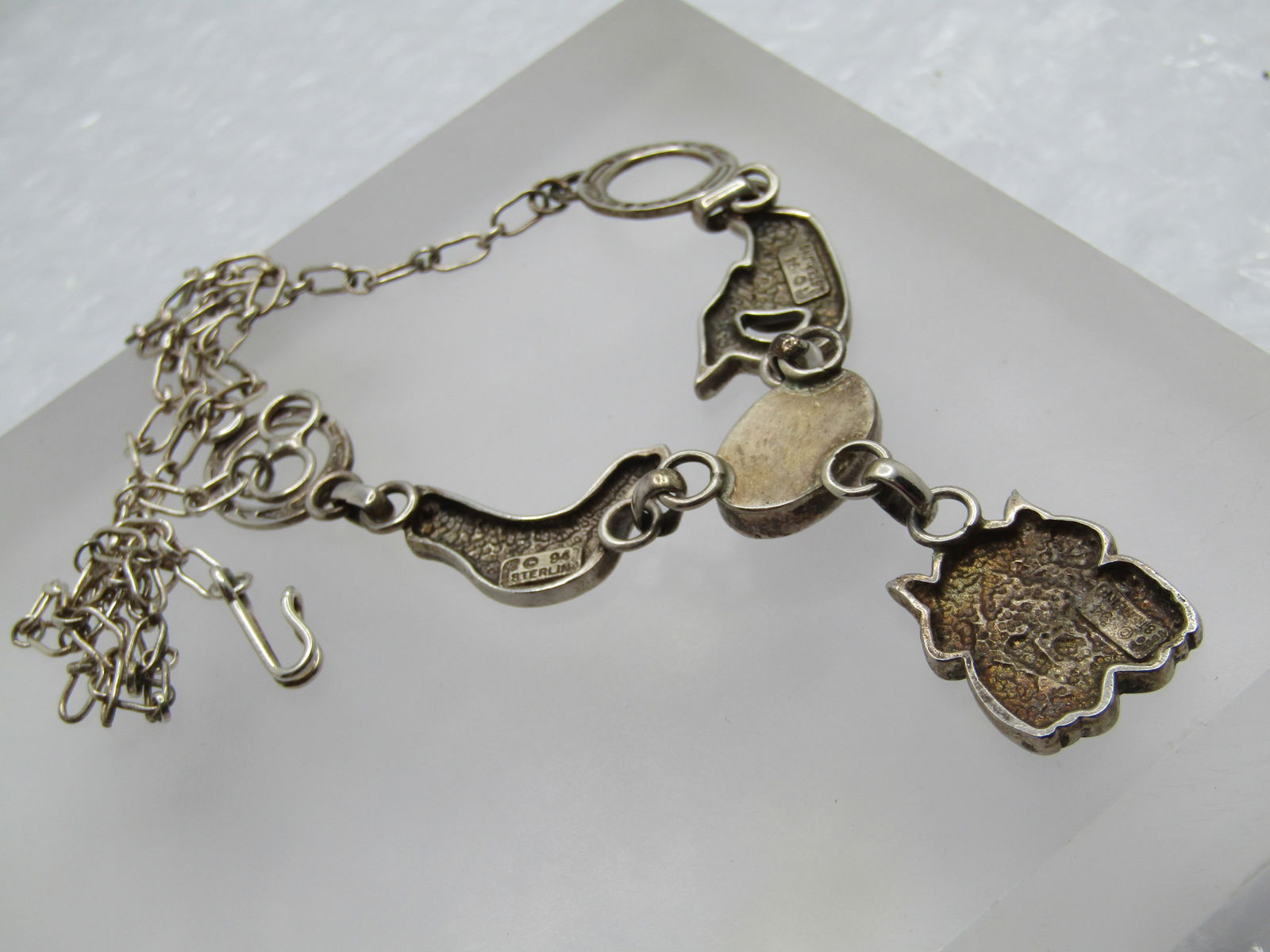 Vintage Sterling Tribal Carnelian Frog/Bird Necklace, Lavalier, 20" , Carol Felley - 8