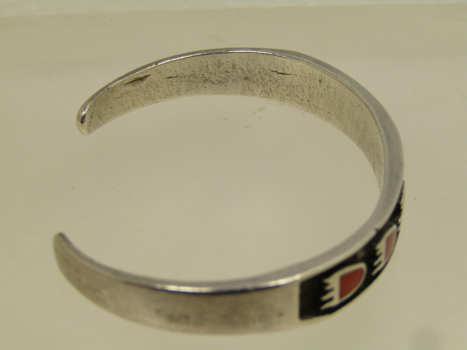 Vintage Southwestern Sterling Coral Bear Paw Bracelet, Cuff, 6.25", 1970's-1980's - 4