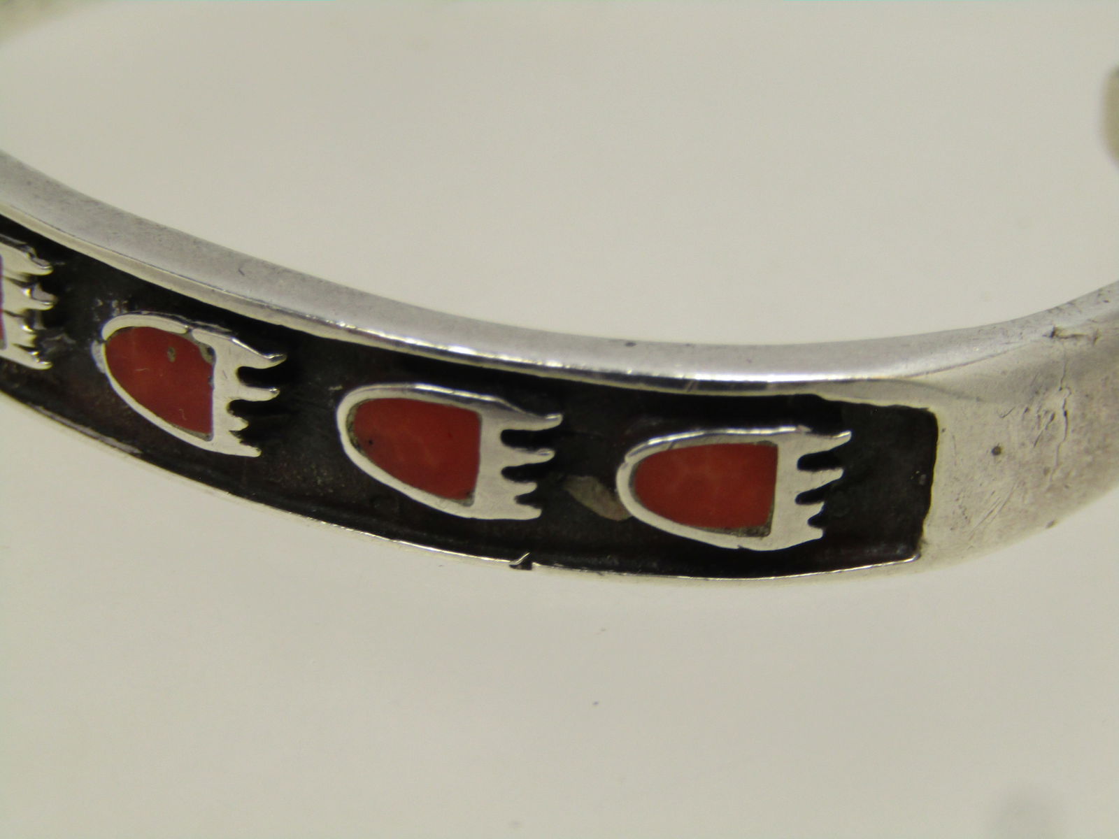 Vintage Southwestern Sterling Coral Bear Paw Bracelet, Cuff, 6.25", 1970's-1980's - 8