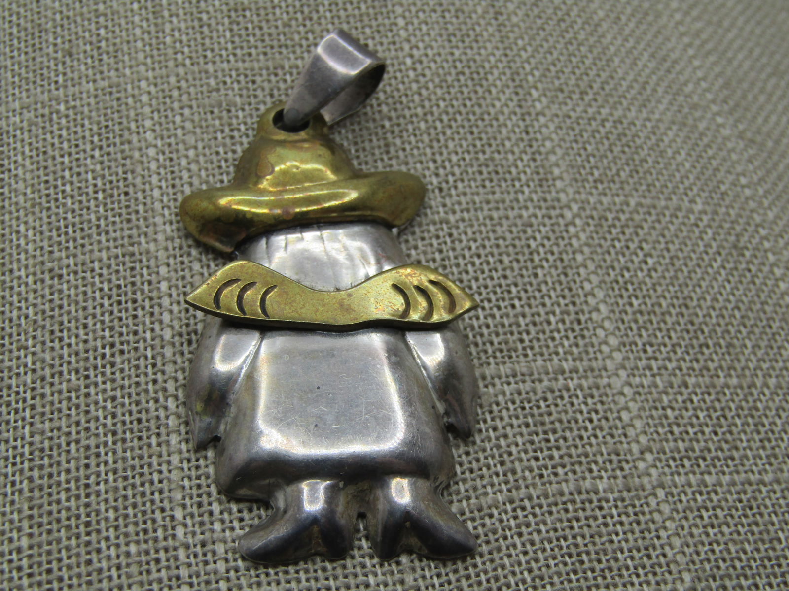 Vintage Sterling and Brass Women/Angel Pendant, Mexico Signed Amalia, 1970's-1980's - 3