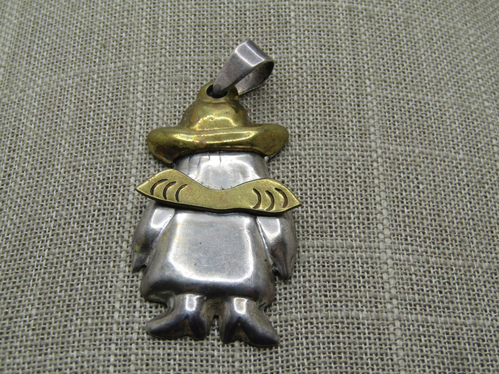 Vintage Sterling and Brass Women/Angel Pendant, Mexico Signed Amalia, 1970's-1980's - 4