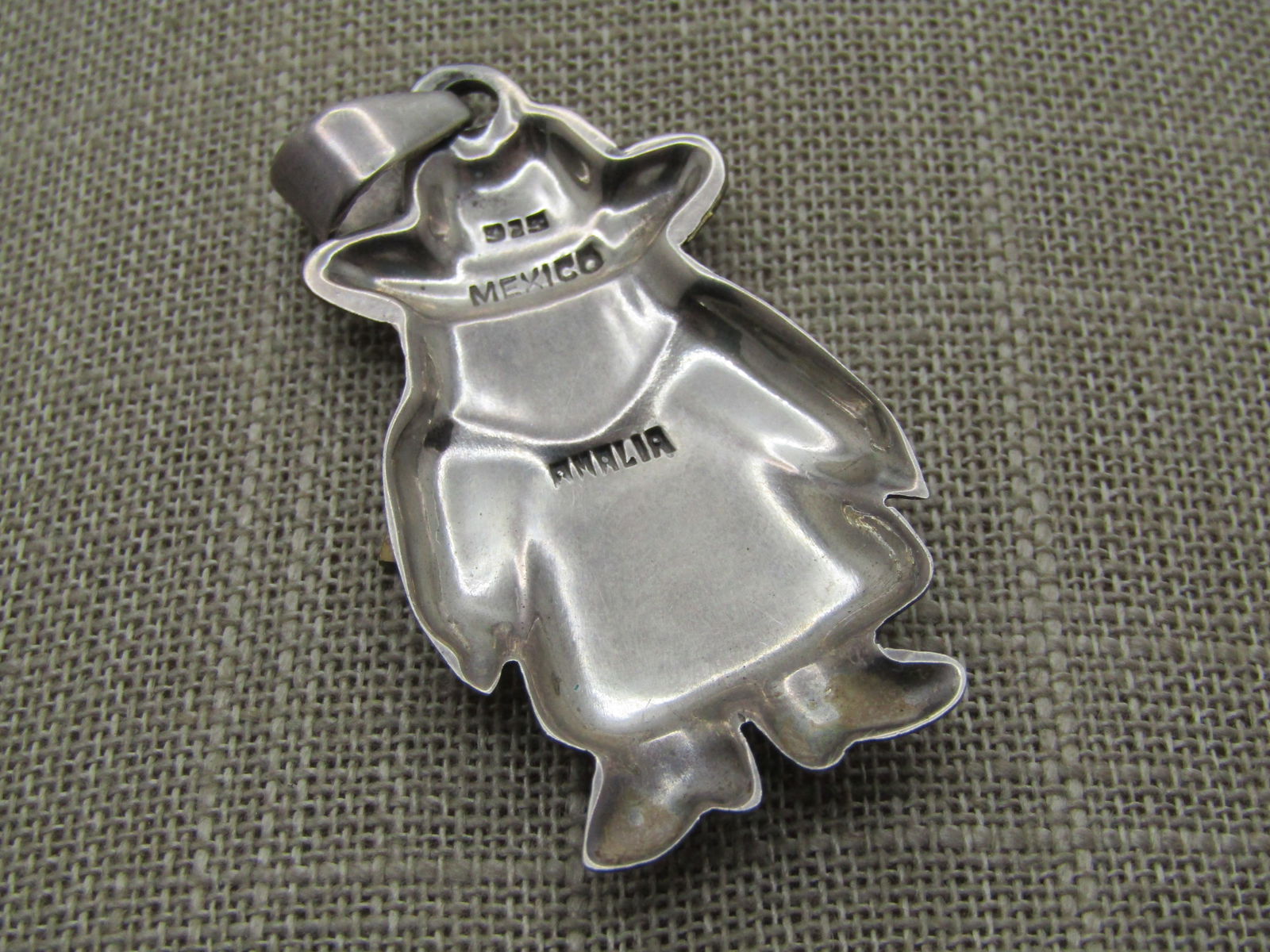 Vintage Sterling and Brass Women/Angel Pendant, Mexico Signed Amalia, 1970's-1980's - 5