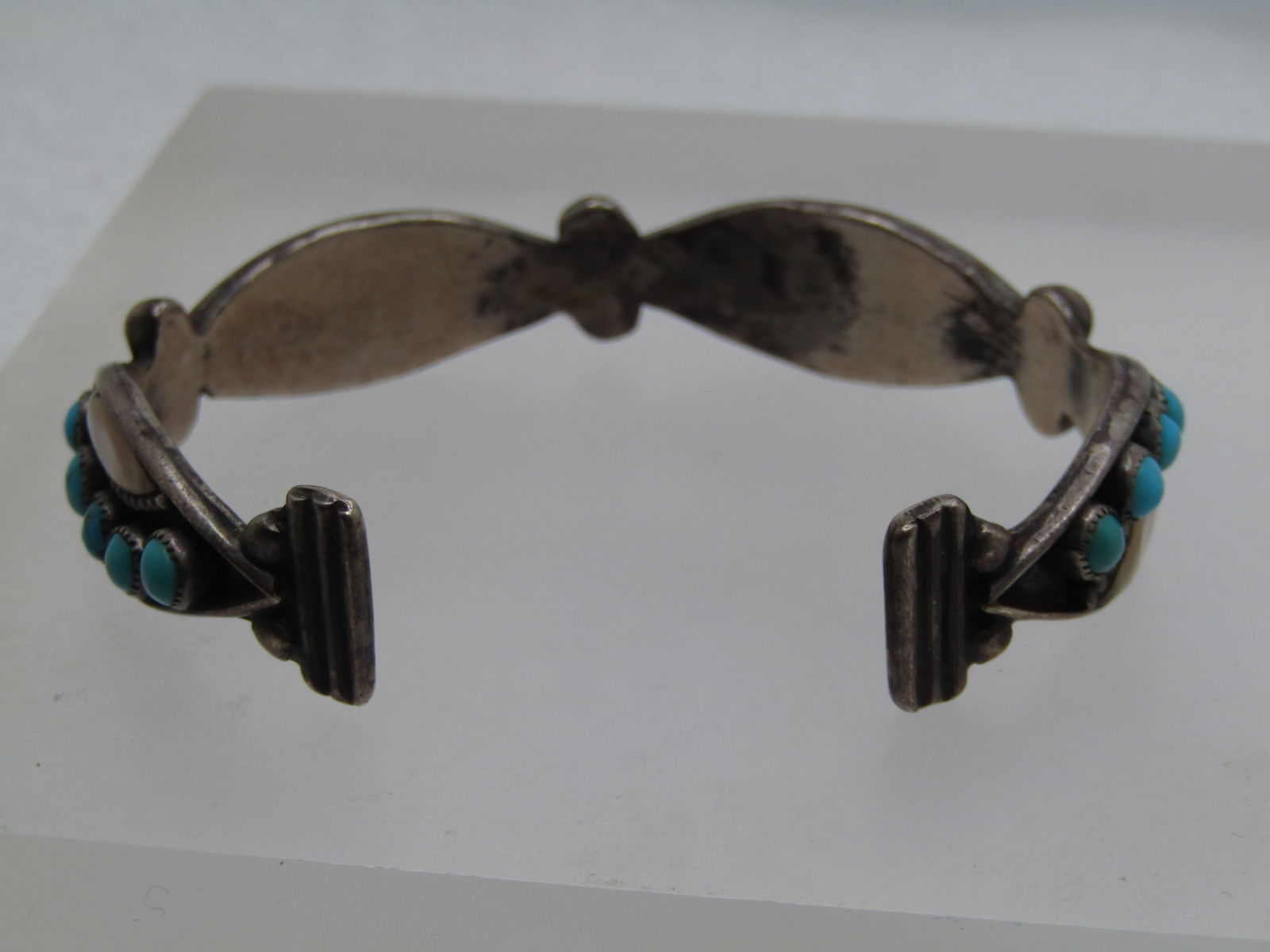 Vintage Sterling Southwestern Turquoise Cuff Bracelet, With MOP, 6", 1960's-1970's - 4