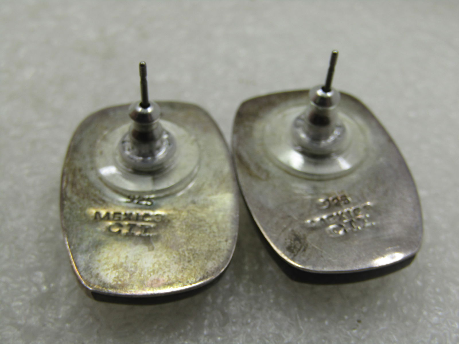 Vintage Sterling Onyx Silver Earrings, Mexico, Signed CII, Pierced - 5