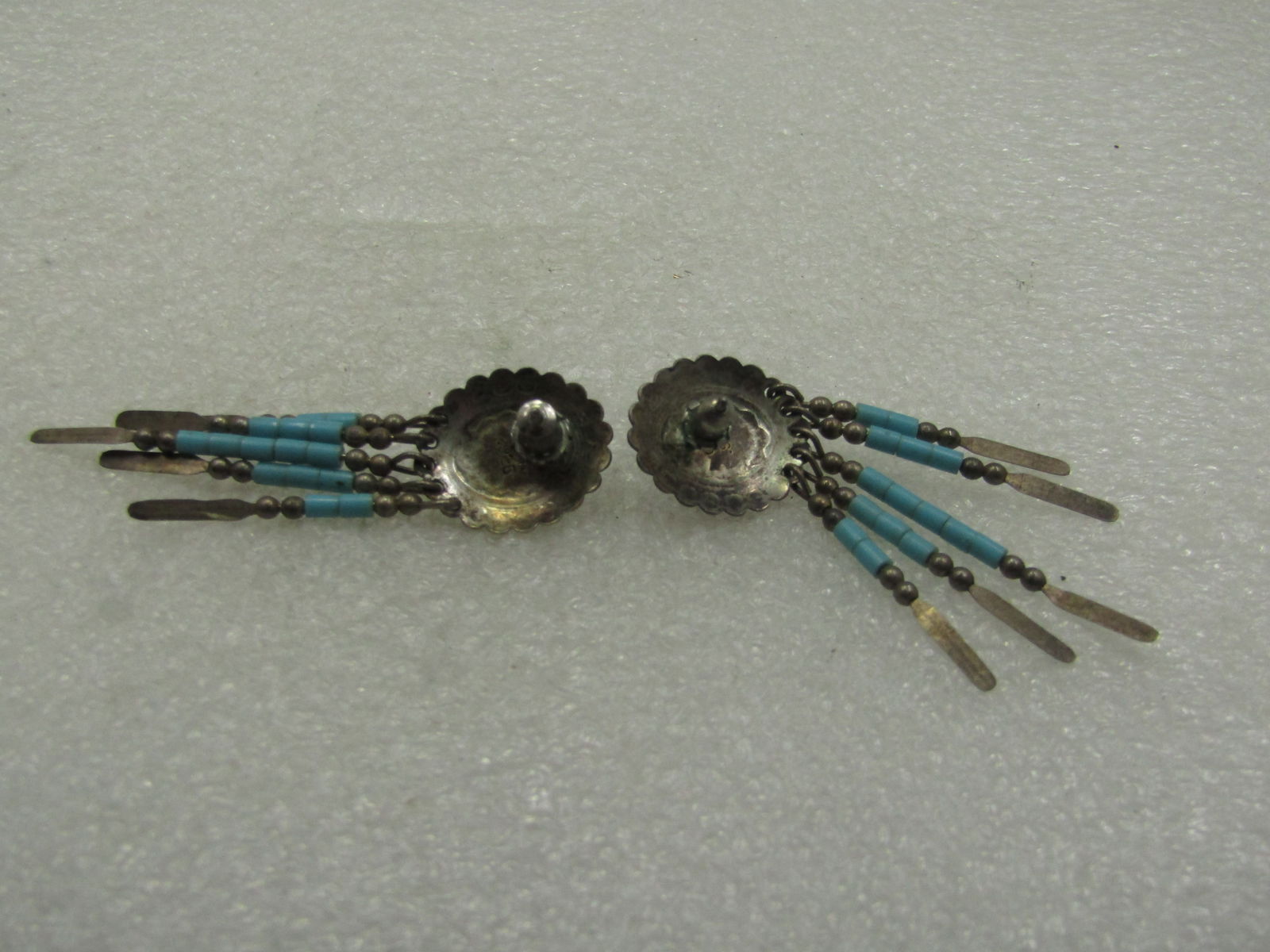 Vintage Southwestern Concho Turquoise Drop Earrings, Signed Q.T. - 4