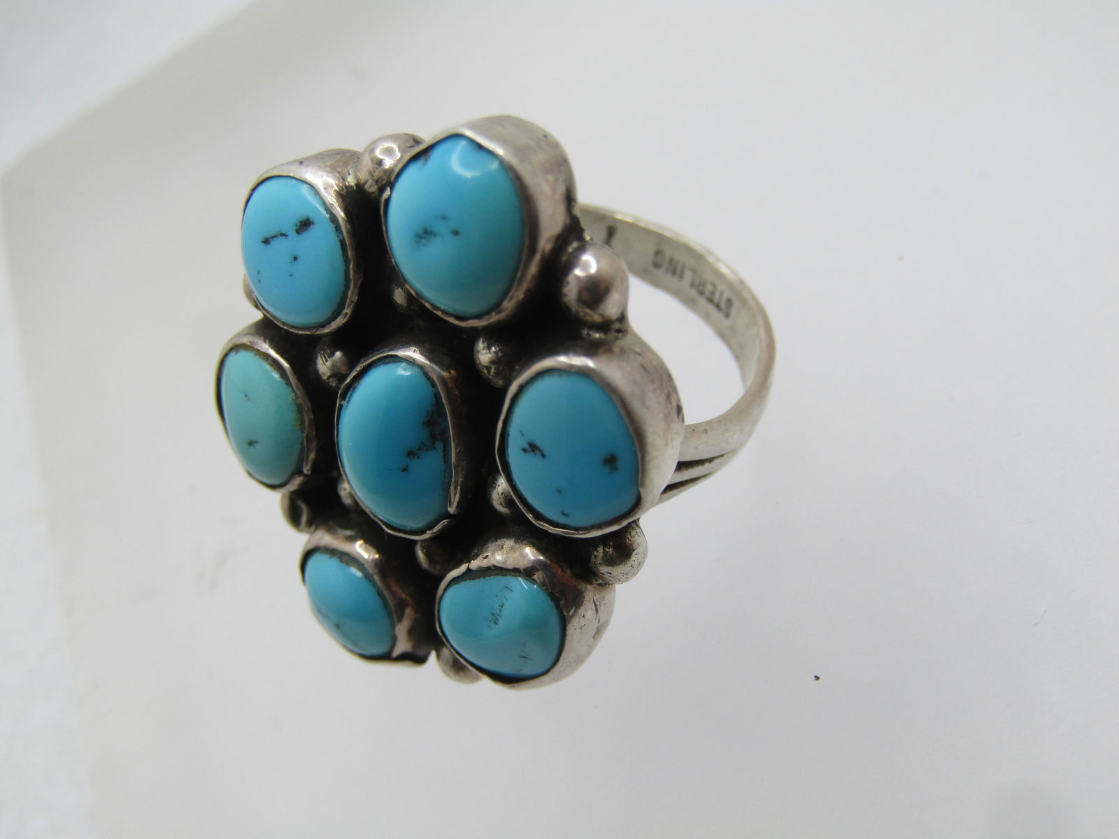 Vintage Sterling Southwestern Turquoise Cluster Ring, Sz. 9, Unisex, 1980's - 5