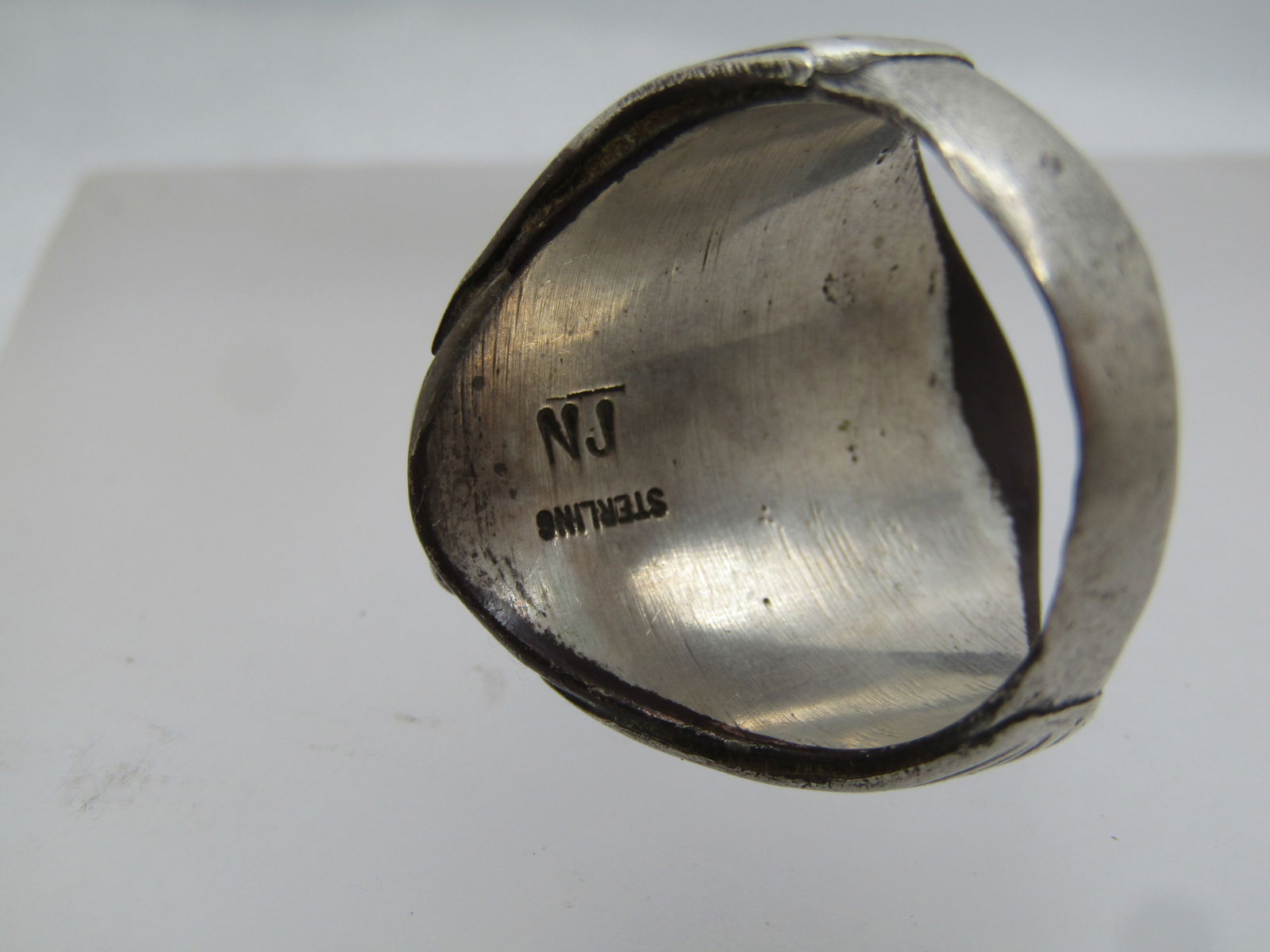 Vintage Sterling Turquoise Cluster Ring, Sz. 11.25, Signed NJ, 1970's-1980's - 5