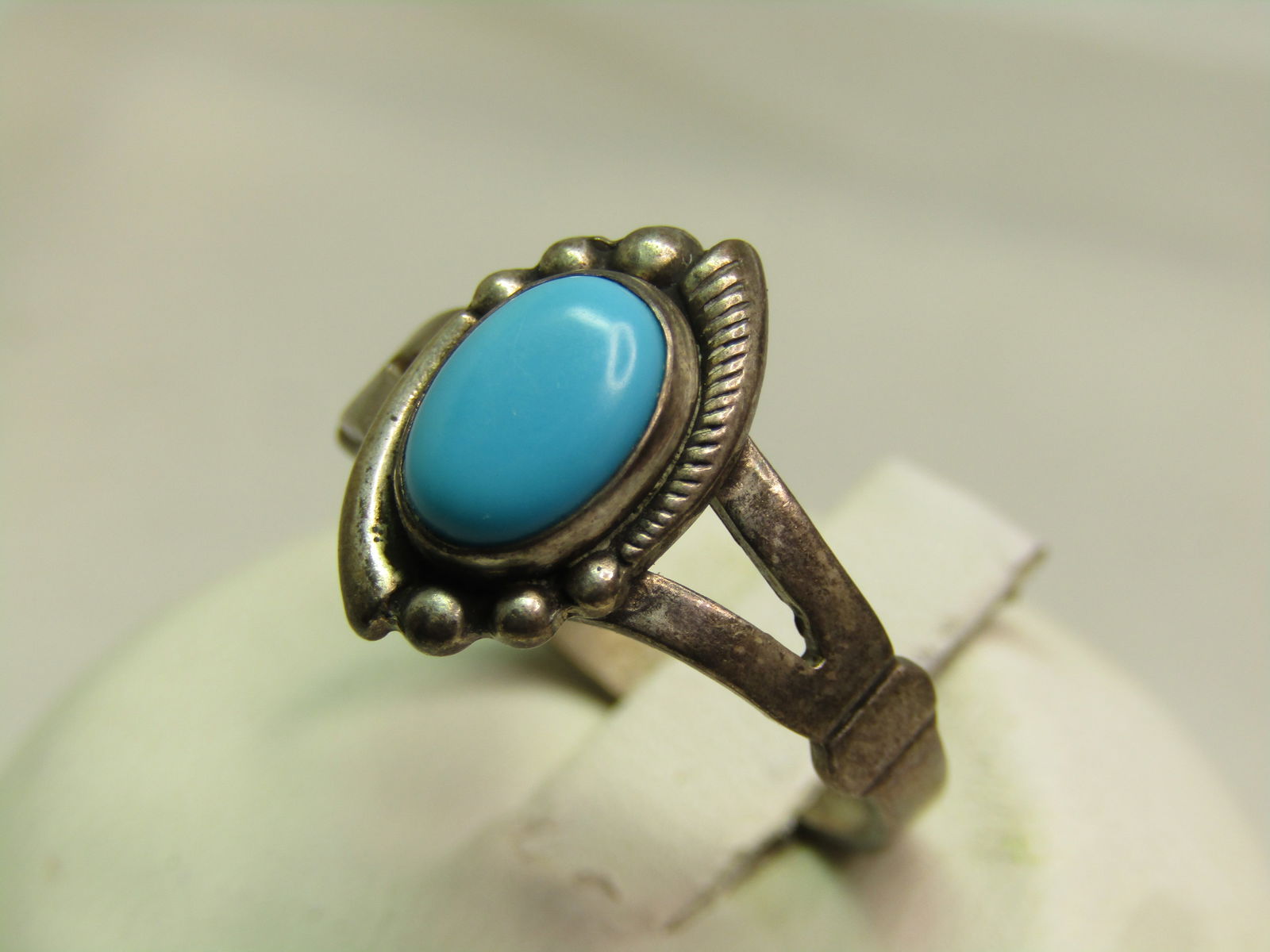 Vintage Sterling Southwestern Turquoise Ring, Sz. 7.5, 1960's-1970's, Bell Trading - 3
