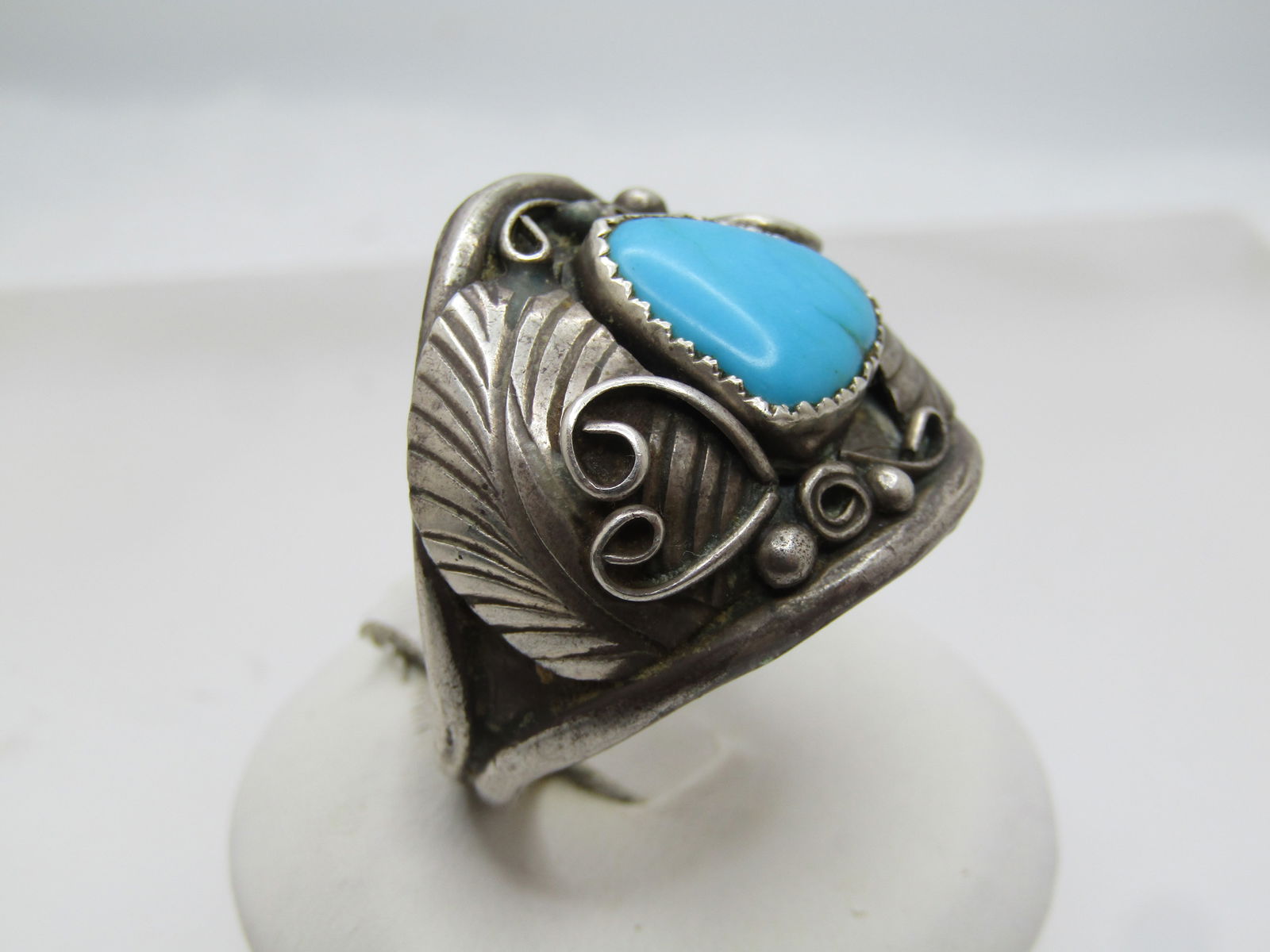 Vintage Sterling Southwestern Turquoise Ring, Sz. 15 - 2