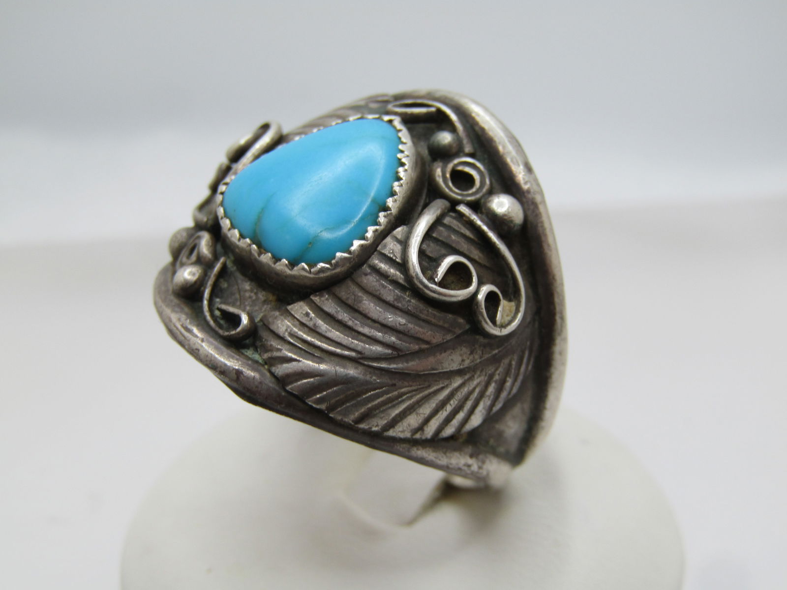 Vintage Sterling Southwestern Turquoise Ring, Sz. 15 - 3