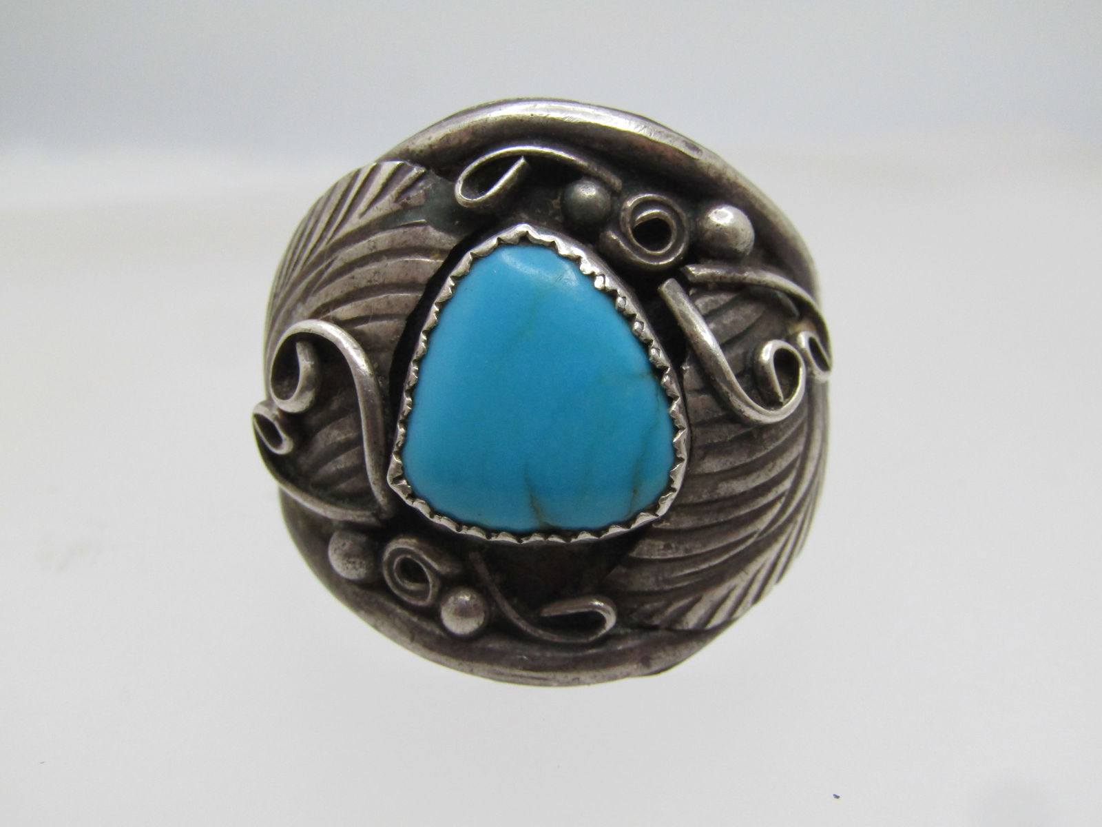 Vintage Sterling Southwestern Turquoise Ring, Sz. 15 - 4