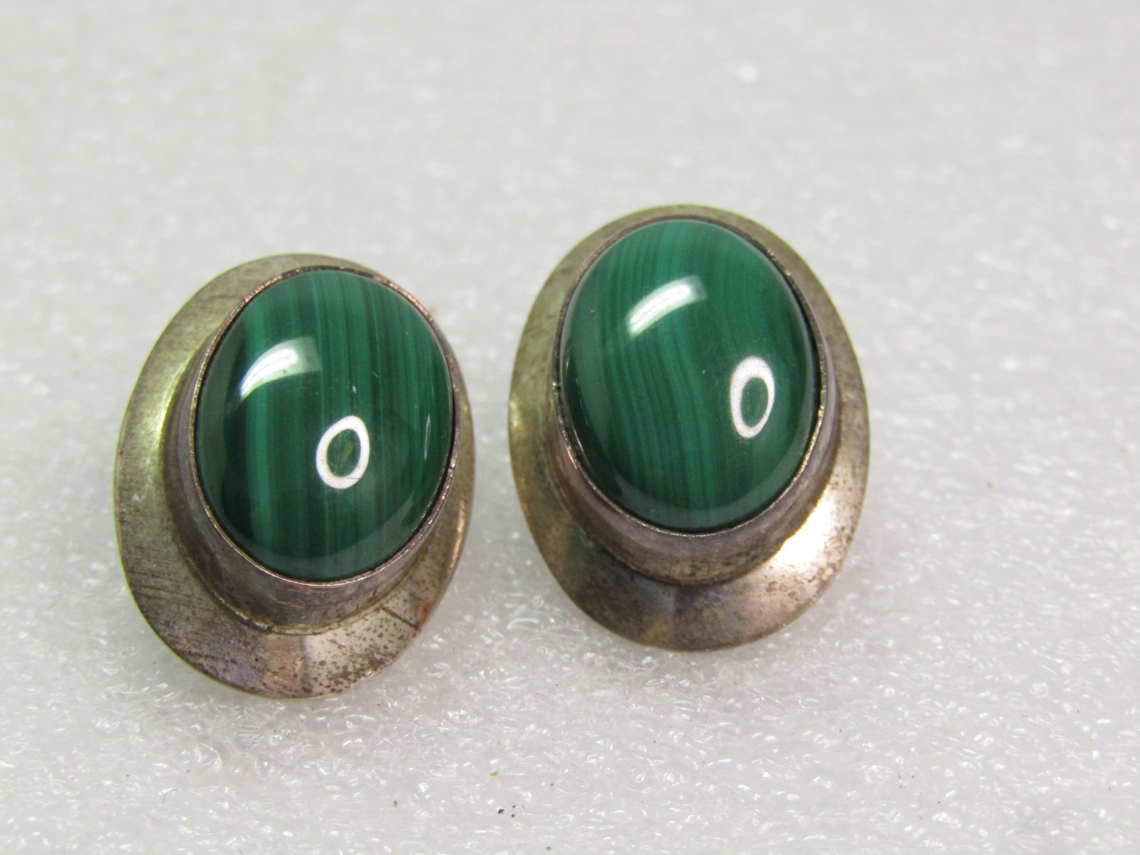 Vintage Sterling Southwestern Malachite Earrings, Pierced, Native American, Handmade on Card (1 of 5)