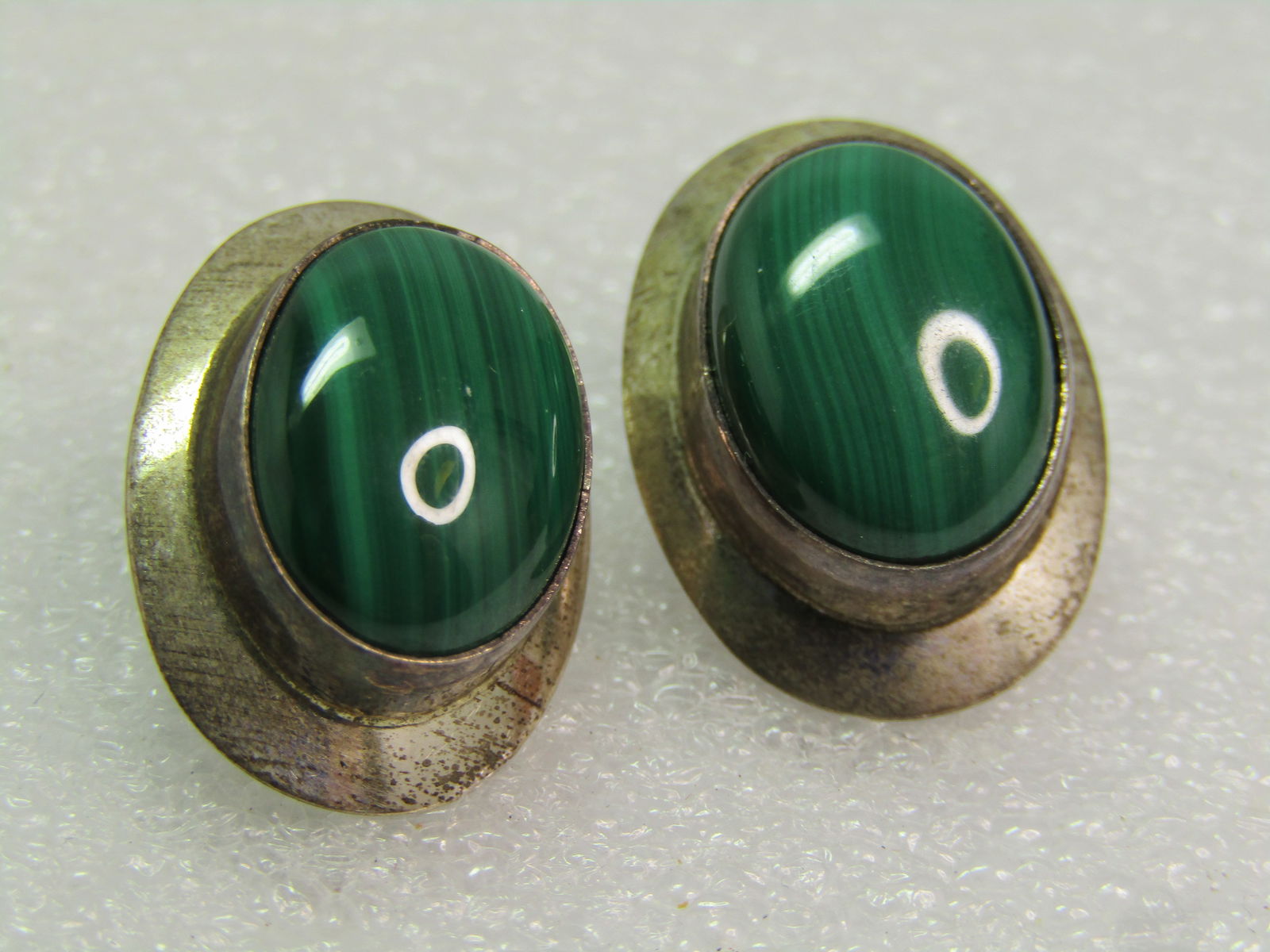 Vintage Sterling Southwestern Malachite Earrings, Pierced, Native American, Handmade on Card - 2
