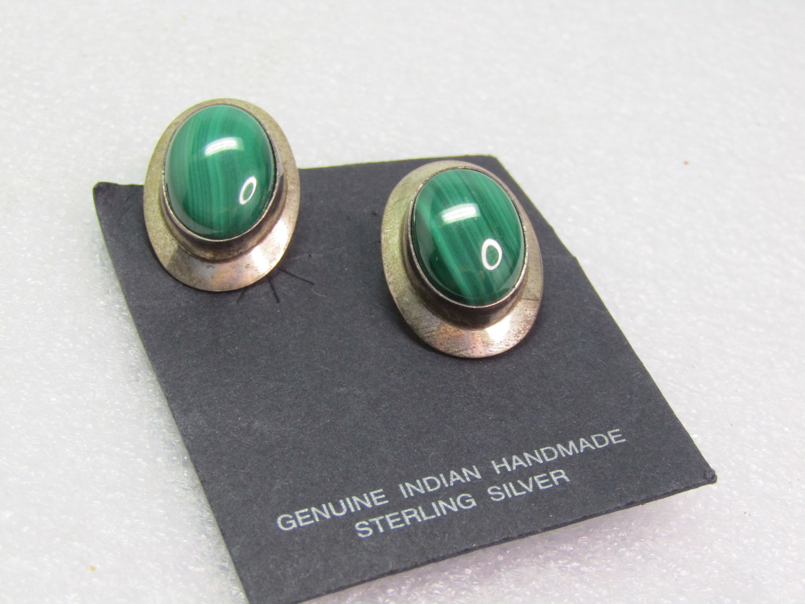 Vintage Sterling Southwestern Malachite Earrings, Pierced, Native American, Handmade on Card - 5