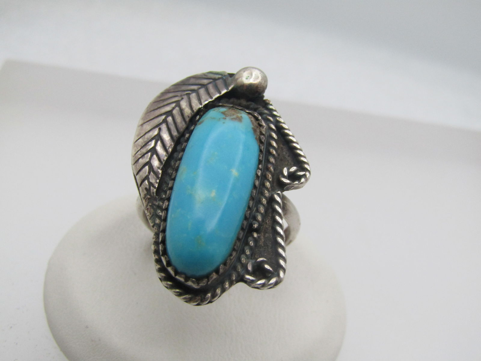 Vintage Sterling Southwestern Turquoise Ring, Sz. 7.5, 1960's-1970's - 3