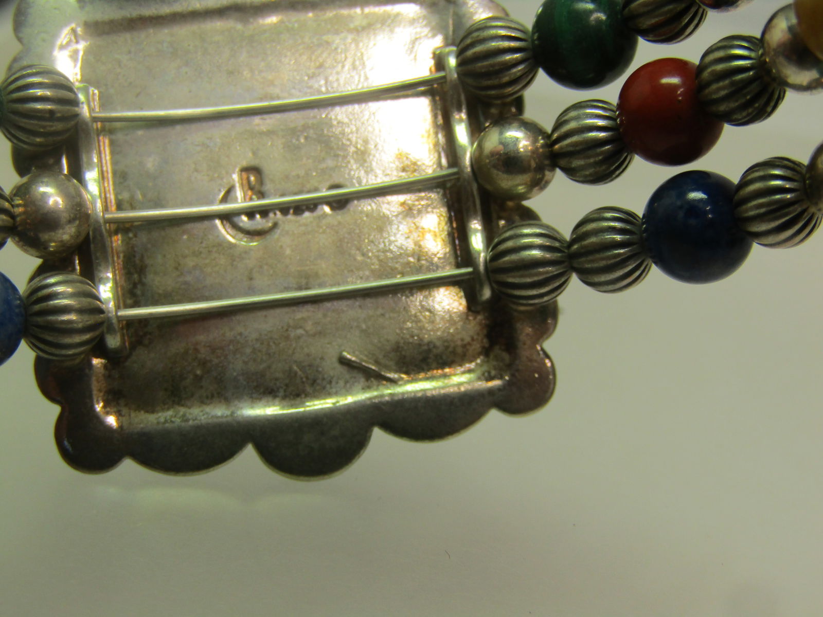 Carolyn Pollack Sterling Inlaid & Beaded Bracelet, Triple Strand Wrap, 1990's, 6.5" adjustable - 4