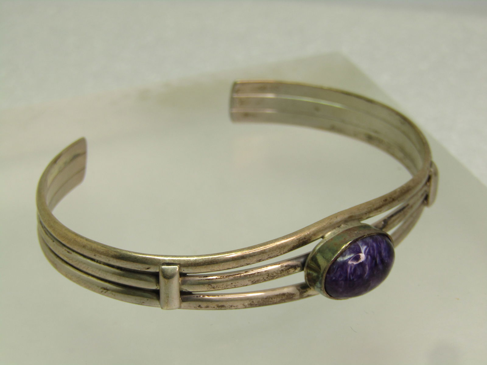Vintage Sterling Southwestern Charoite Cuff Bracelet, 6.5", 1970's-1980's, Signed - 4