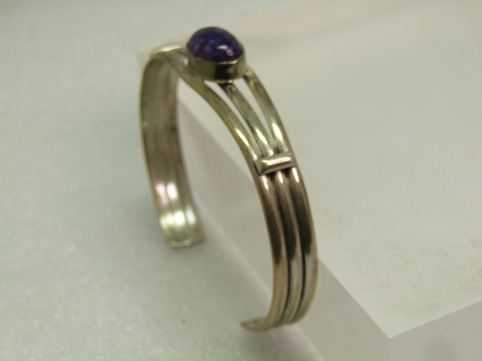 Vintage Sterling Southwestern Charoite Cuff Bracelet, 6.5", 1970's-1980's, Signed - 5
