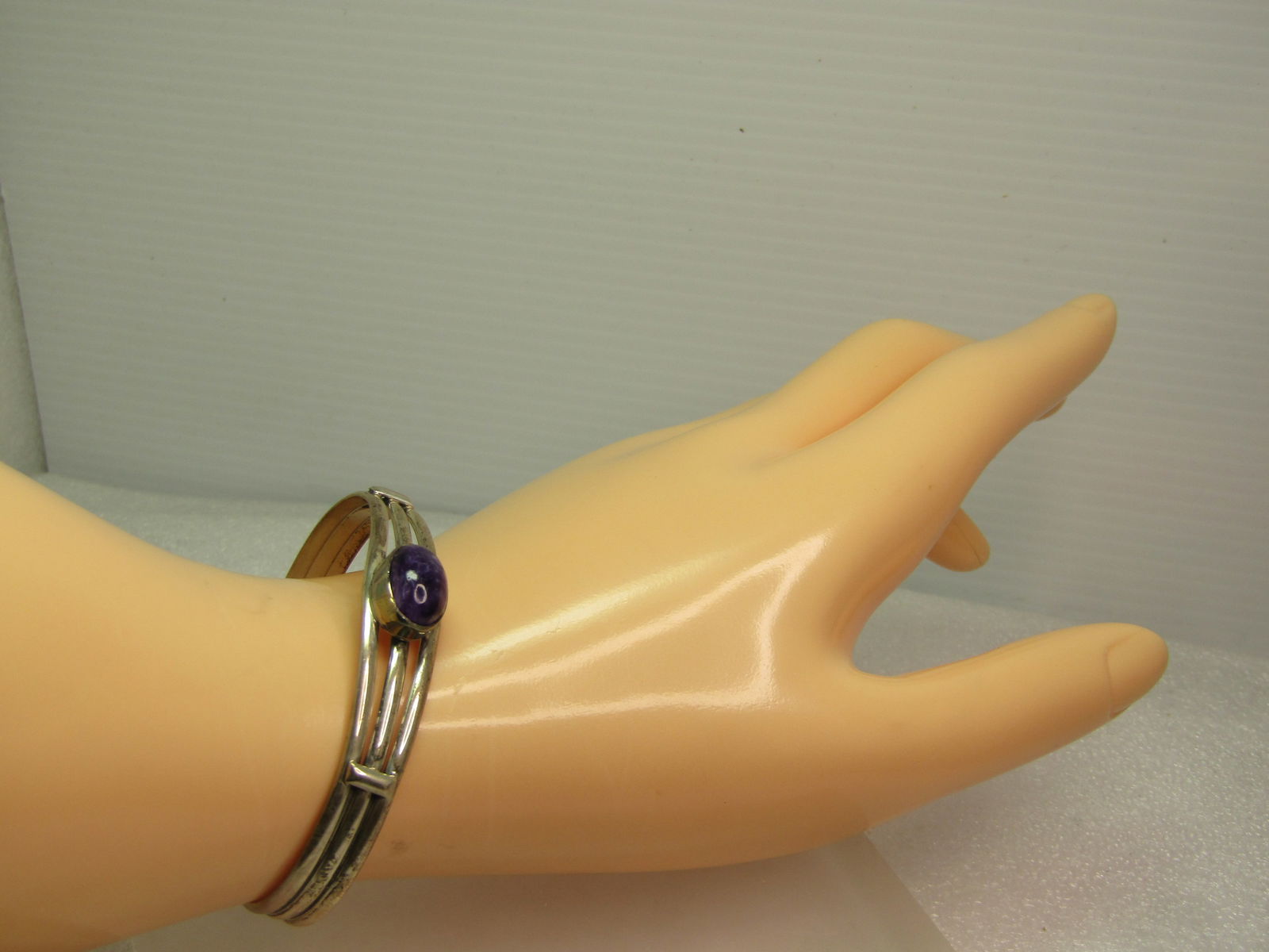 Vintage Sterling Southwestern Charoite Cuff Bracelet, 6.5", 1970's-1980's, Signed - 7