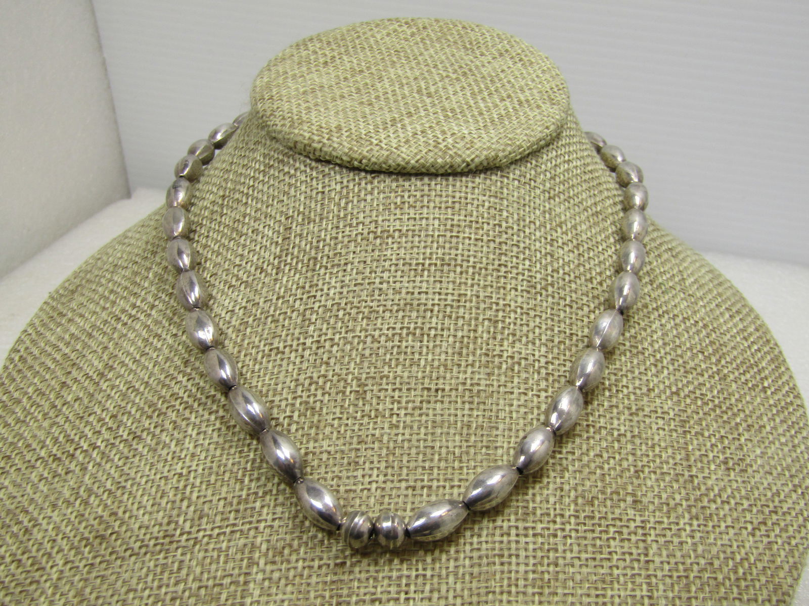 Vintage Sterling Navajo Oval Pearl Beaded Necklace, 16.5", 1970's-1980's - 3