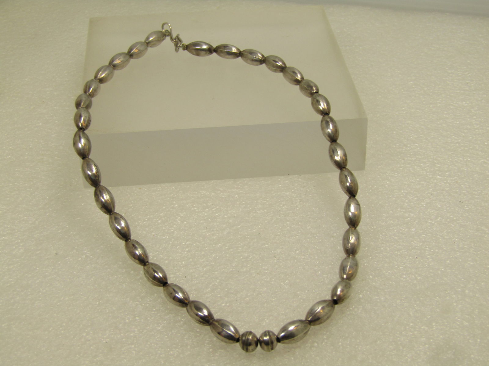 Vintage Sterling Navajo Oval Pearl Beaded Necklace, 16.5", 1970's-1980's - 4