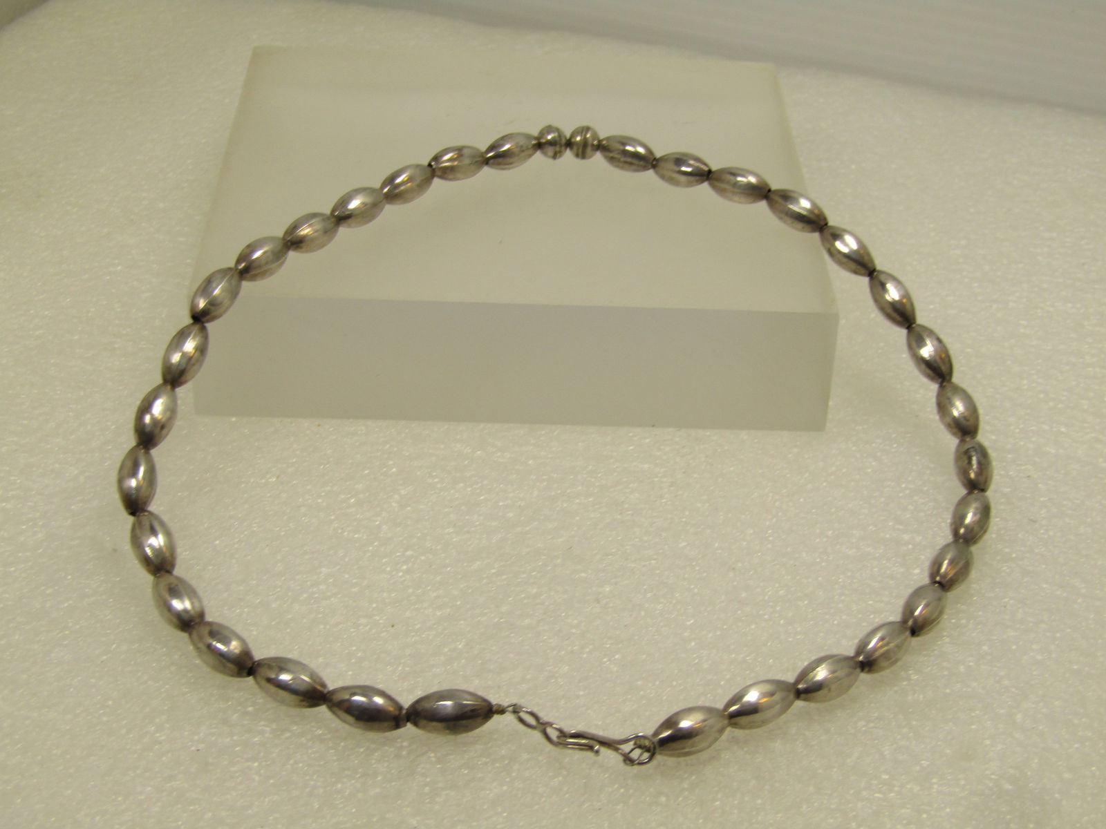 Vintage Sterling Navajo Oval Pearl Beaded Necklace, 16.5", 1970's-1980's - 6