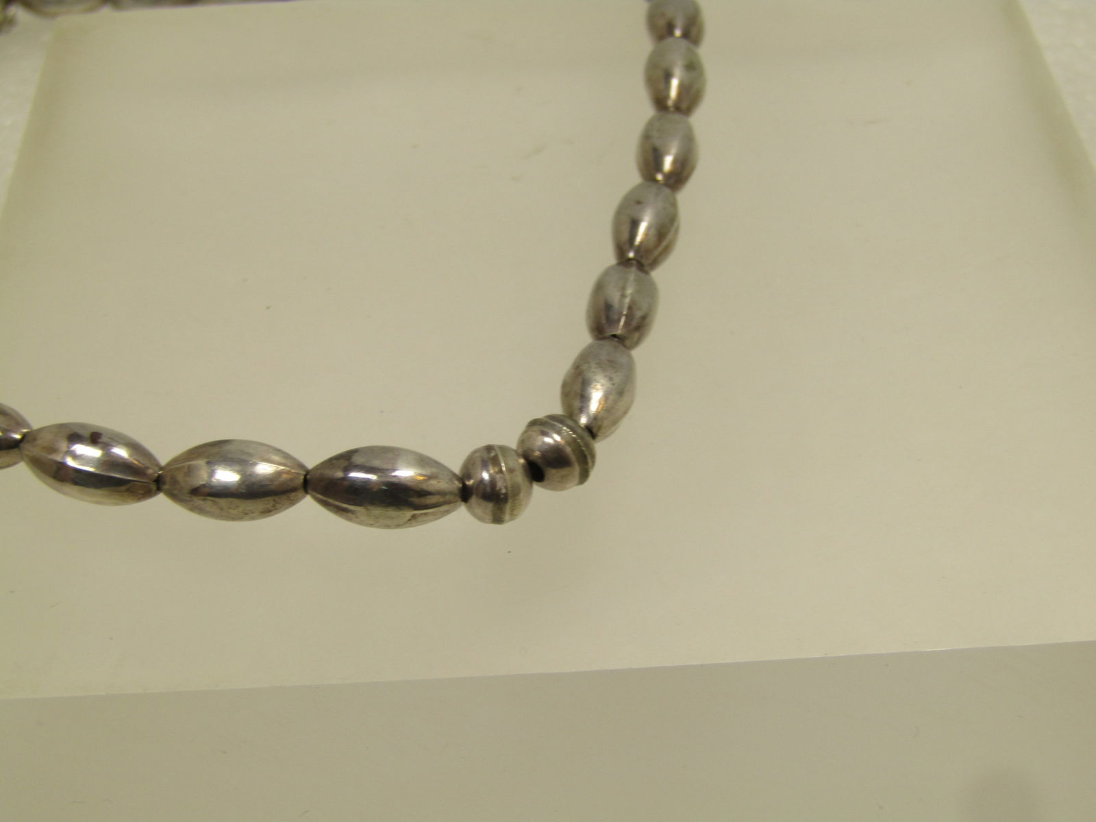 Vintage Sterling Navajo Oval Pearl Beaded Necklace, 16.5", 1970's-1980's - 7