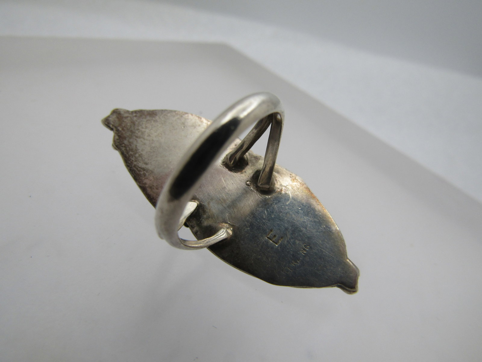 Vintage Sterling Southwestern Turquoise Ring, Long, Sz. 6.5, Signed E, 1970's-1980's - 6