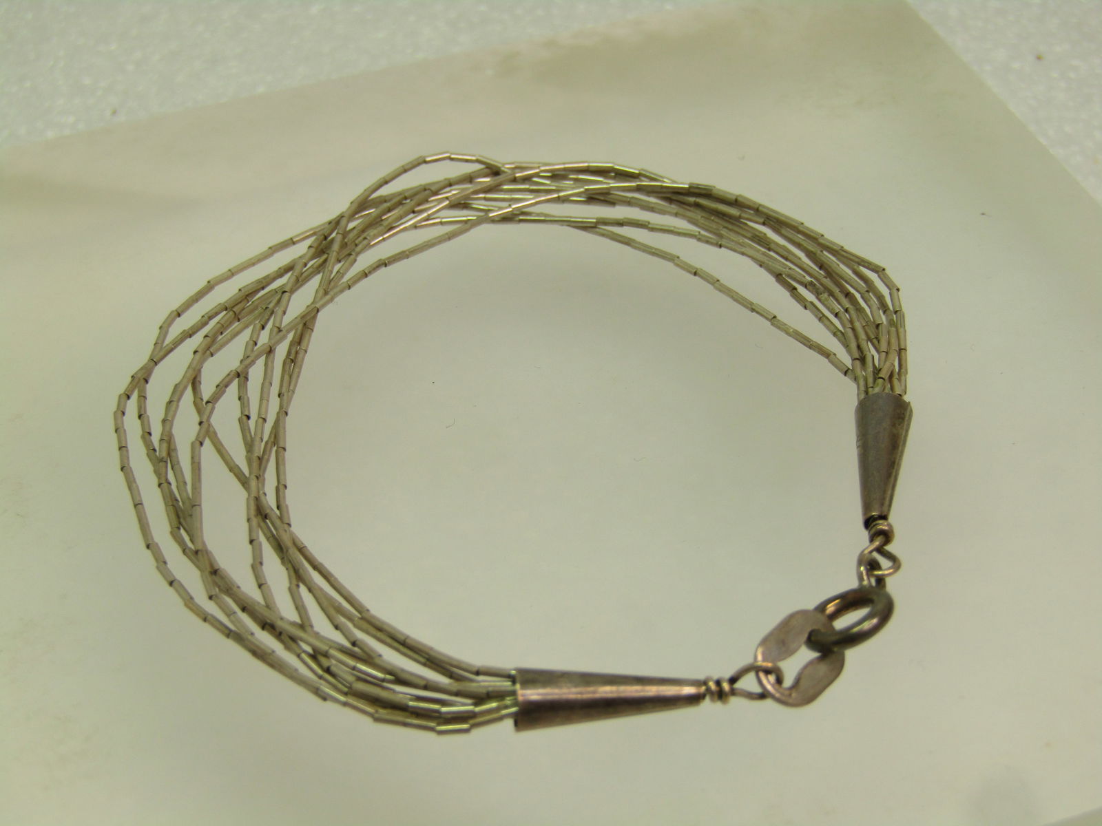 Vintage Sterling Southwestern Liquid Silver Bracelet, 10 Strands, 7.25" Signed Q.T. 1990's - 4