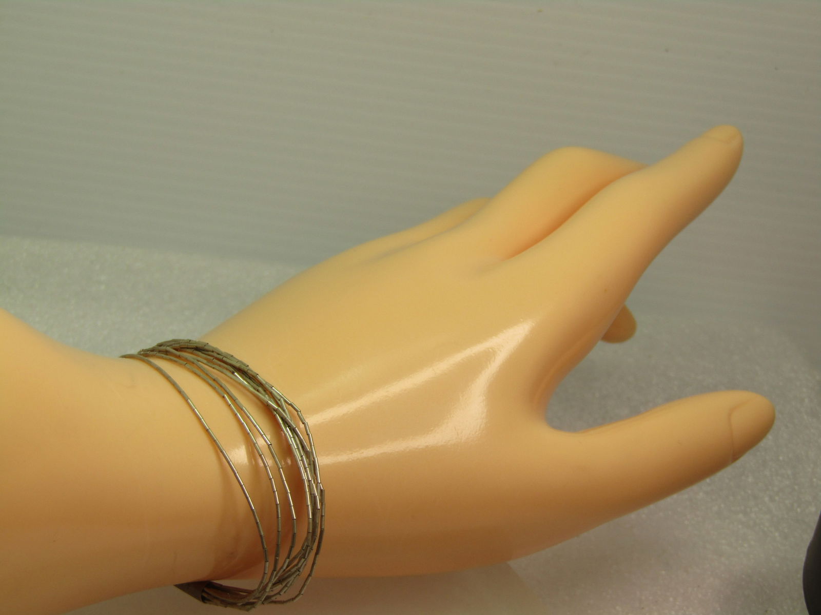 Vintage Sterling Southwestern Liquid Silver Bracelet, 10 Strands, 7.25" Signed Q.T. 1990's - 6