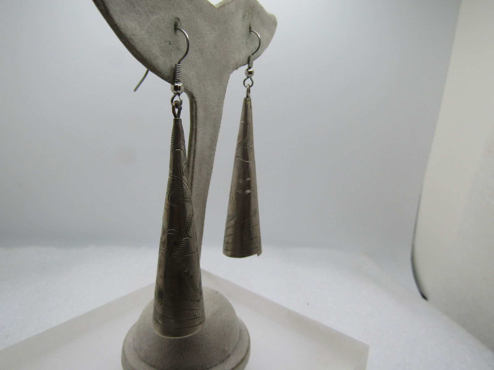 Vintage Conical Stamped/Engraved Southwestern Drop Earrings, 1960's-1970's - 3