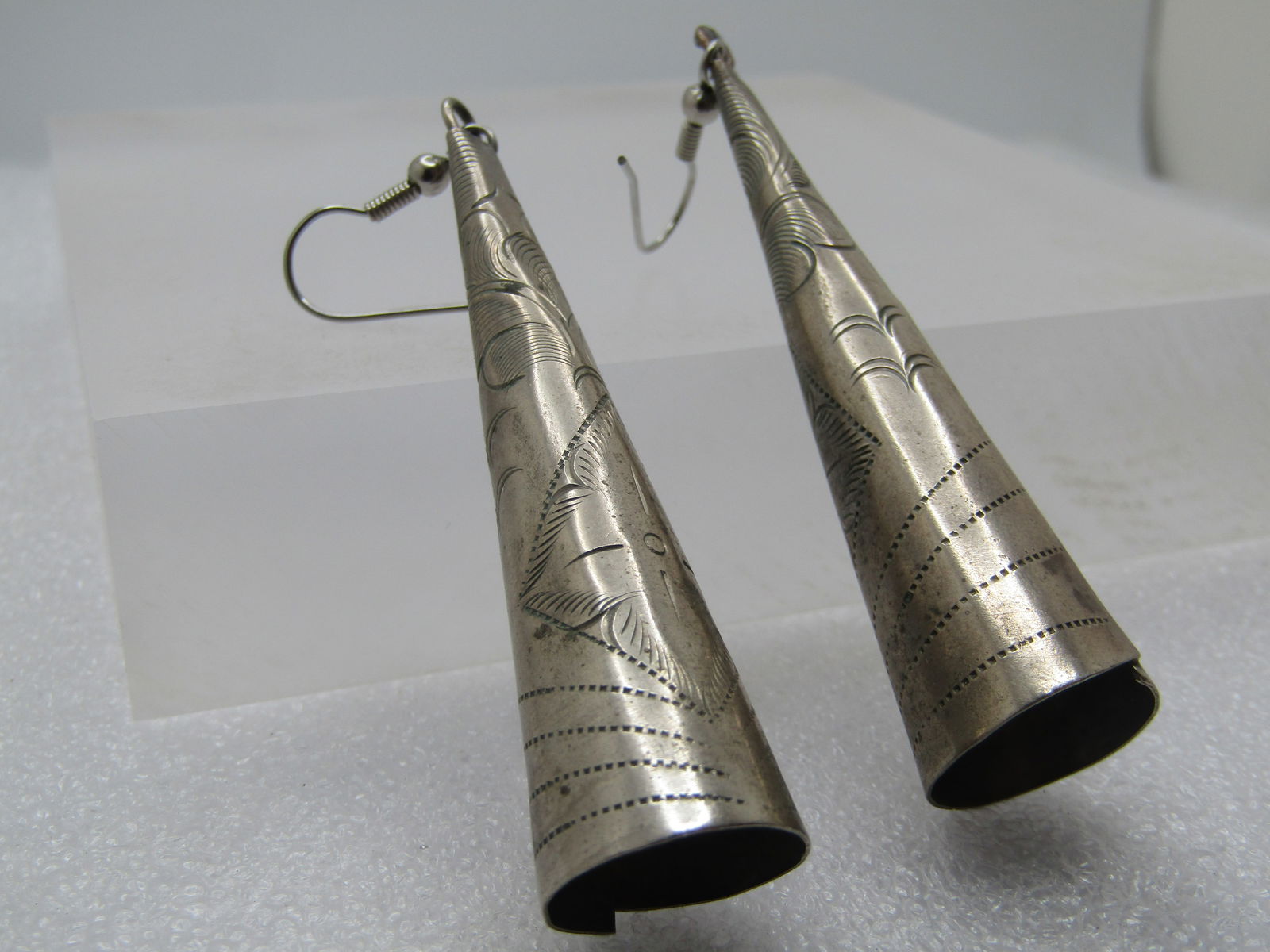 Vintage Conical Stamped/Engraved Southwestern Drop Earrings, 1960's-1970's - 4