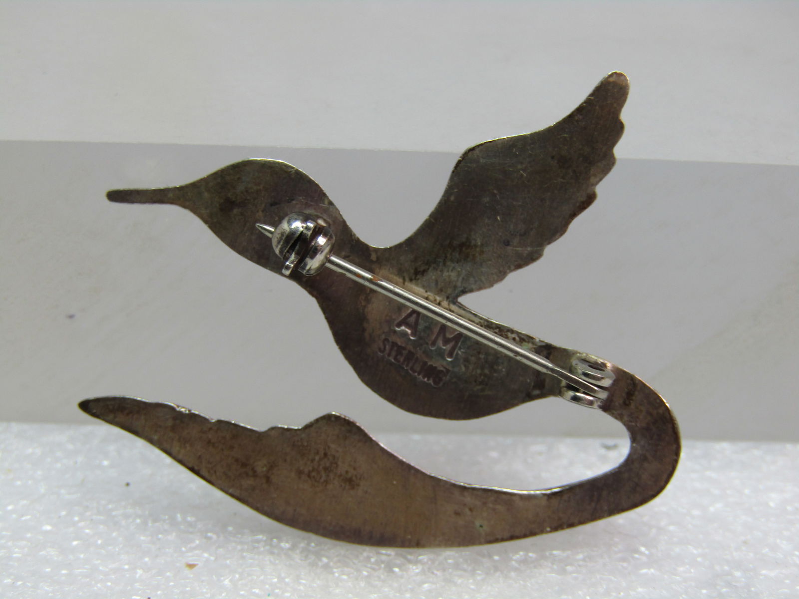 Vintage Sterling Hummingbird Brooch, Signed A.M., Possibly Navajo, 1960's - 4