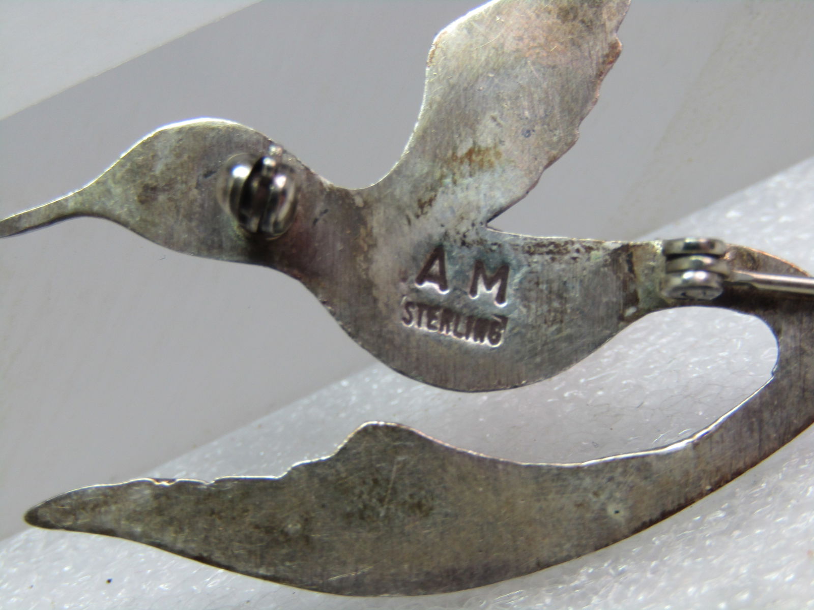 Vintage Sterling Hummingbird Brooch, Signed A.M., Possibly Navajo, 1960's - 5