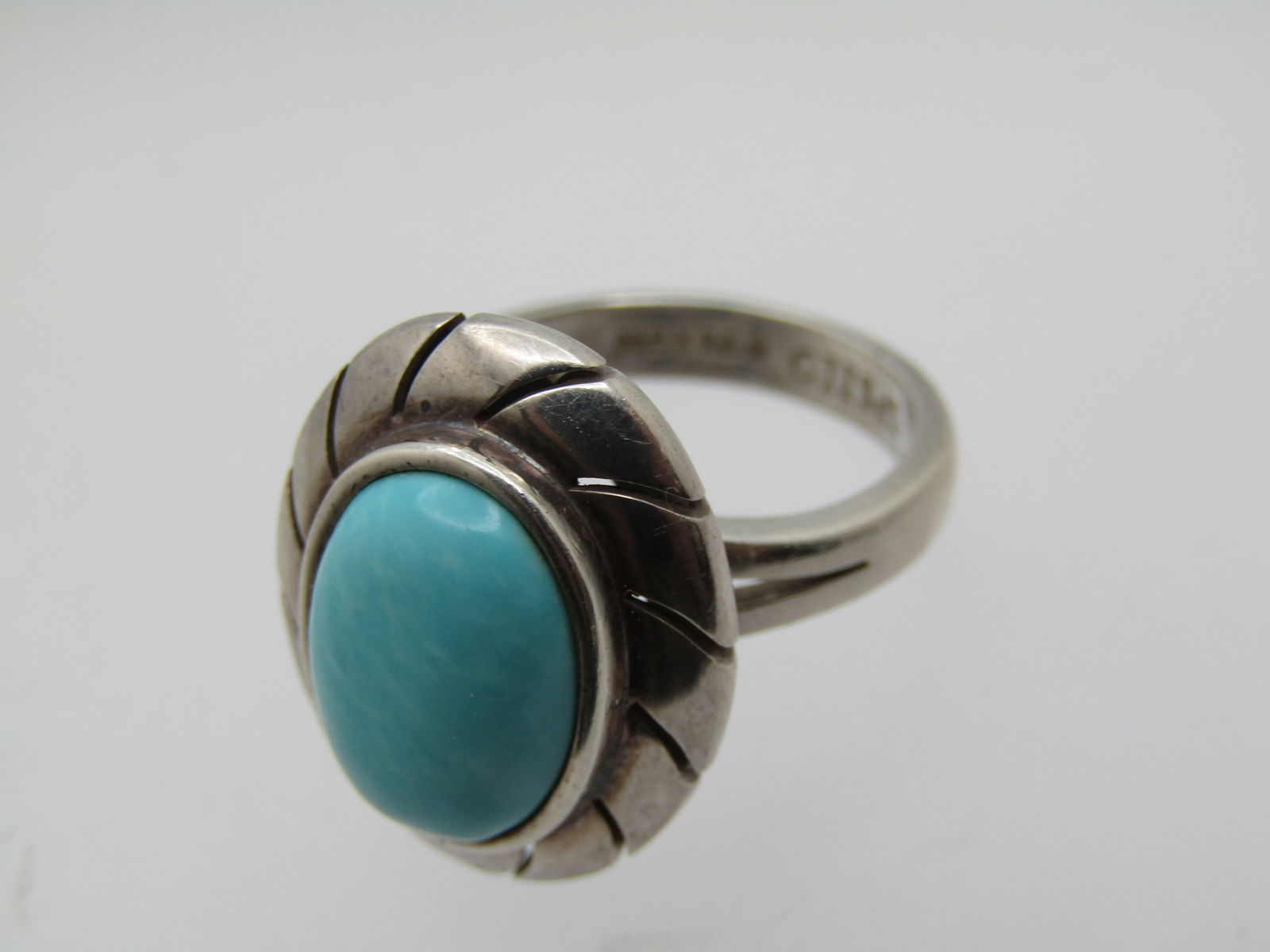 Sterling Mexican Turquoise Colored Ring, Sz. 8.5, Signed CII, Mexico, 1990's-2000's - 4